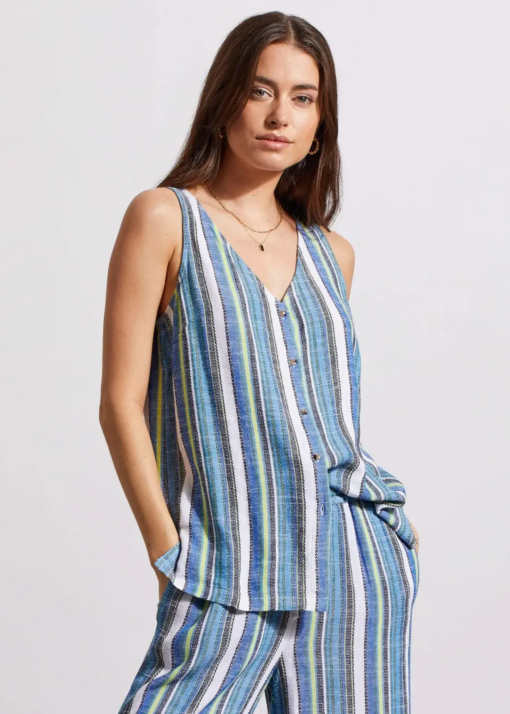 Tribal Linen blend stripe button down cami