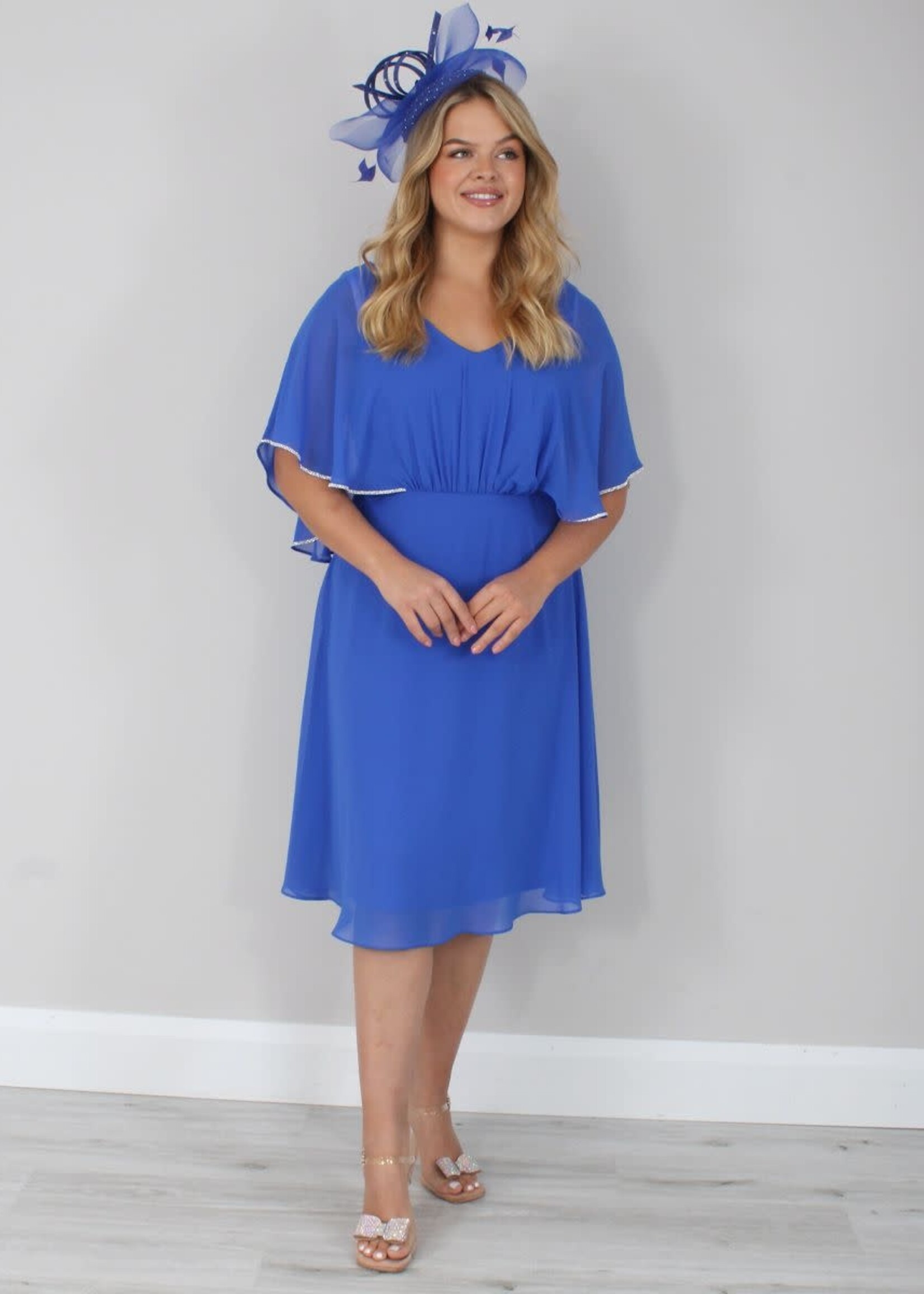 Frank Lyman Chiffon caplet sleeve rhinestone trim dress