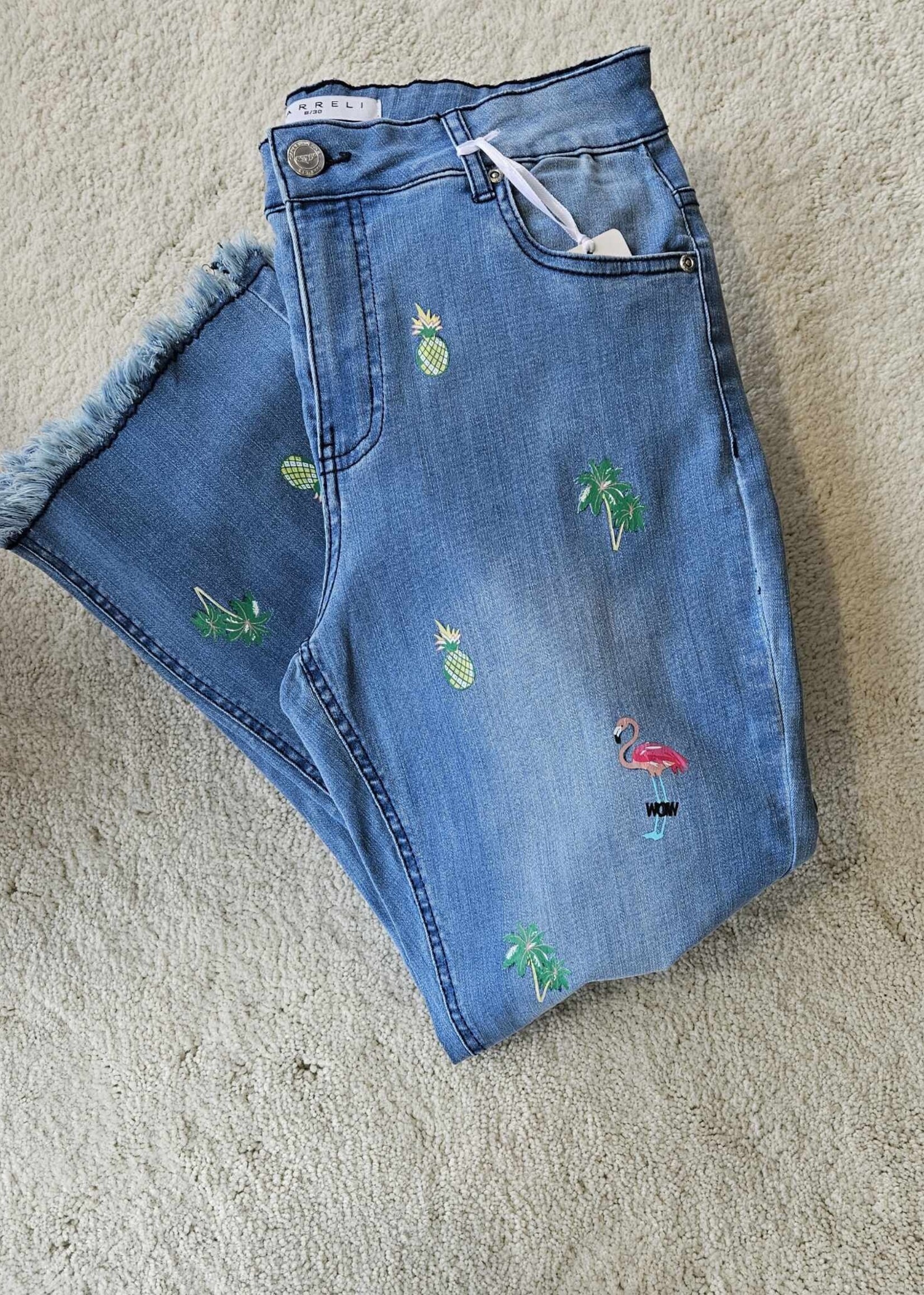 Carreli Jeans Tropical printed jean w/ frayed hem