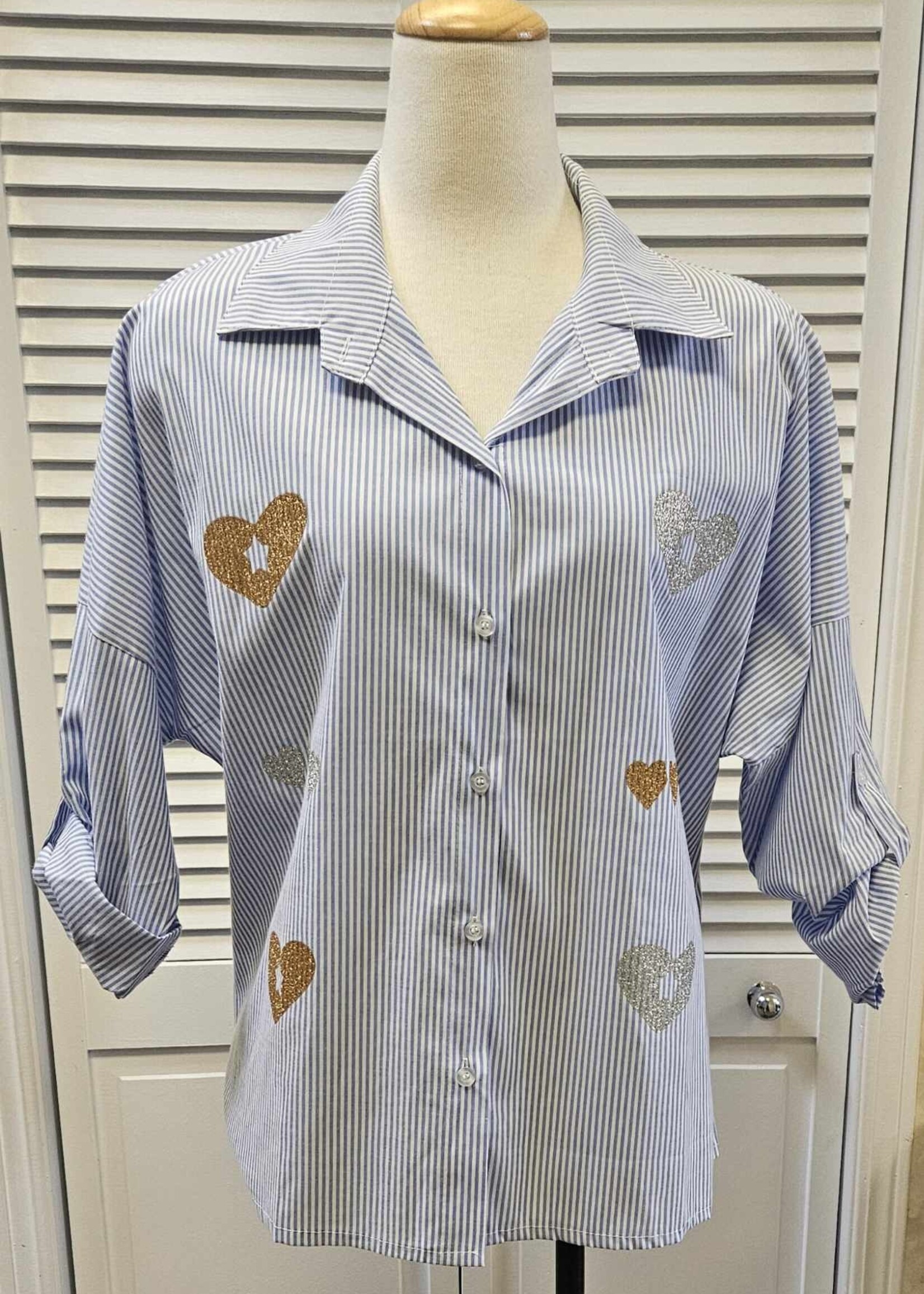 Eternelle Stripe blouse w/ printed heart details