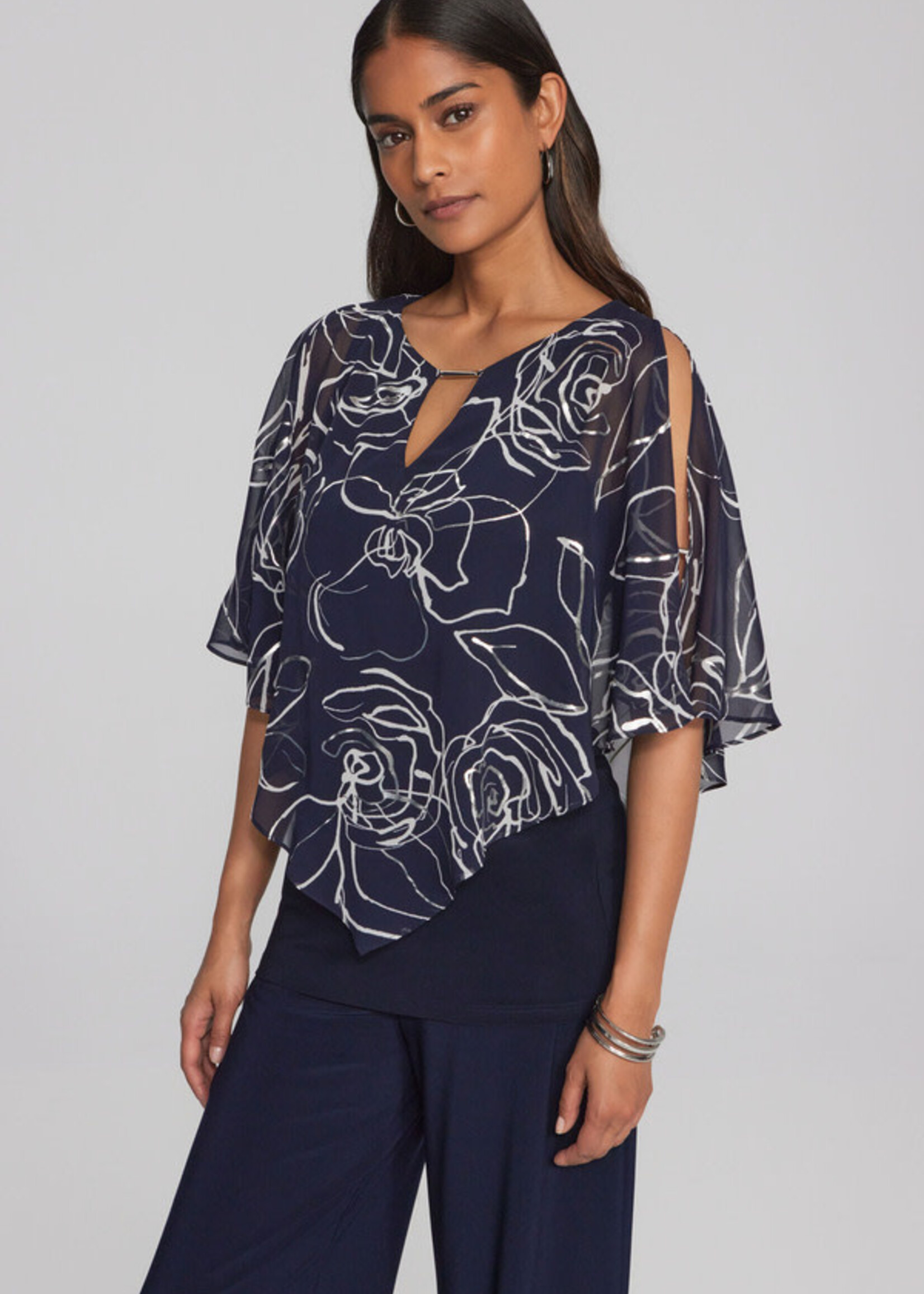 Joseph Ribkoff Floral chiffon printed overlay top