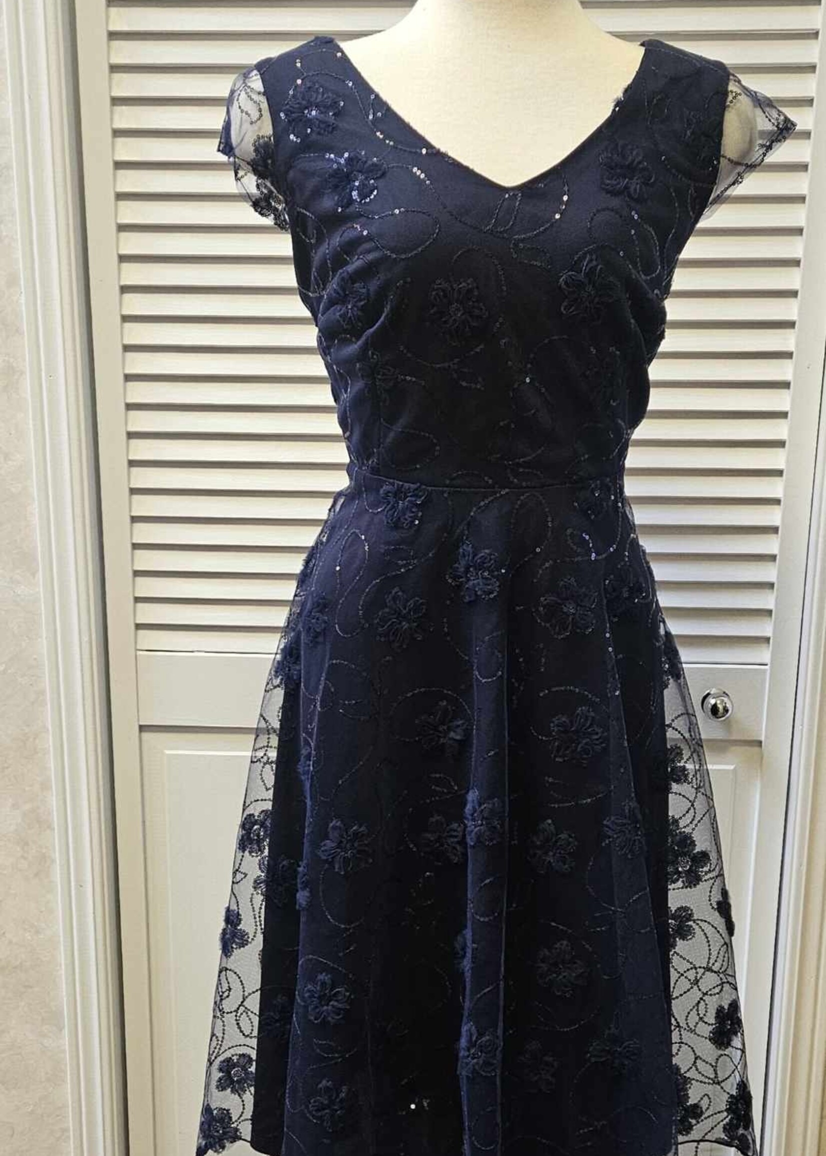 Frank Lyman Cap sleeve floral applique dress