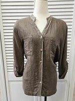 Angela Mara Button up embroidered back detail top