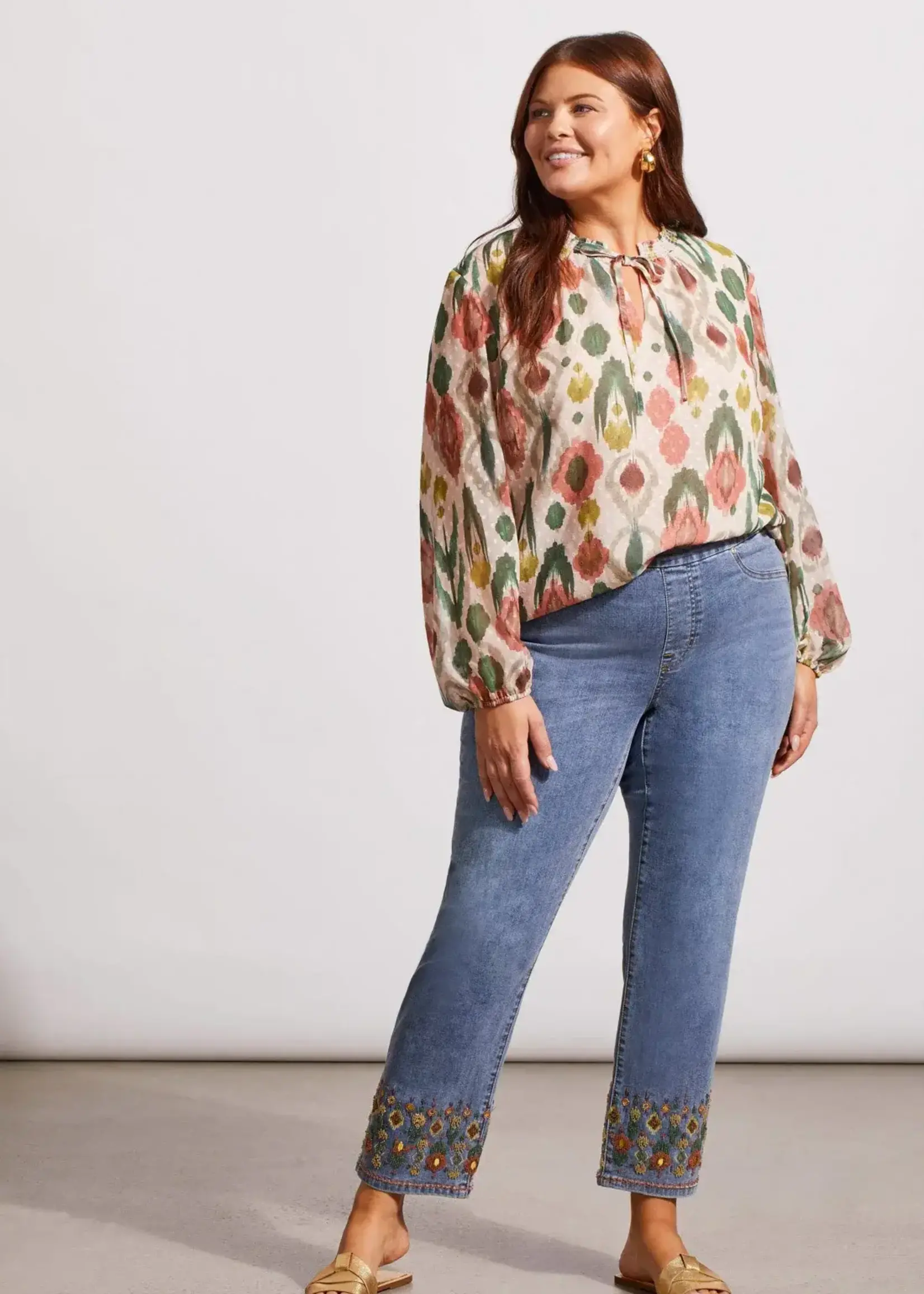 Tribal Embellished hem pull-on jean