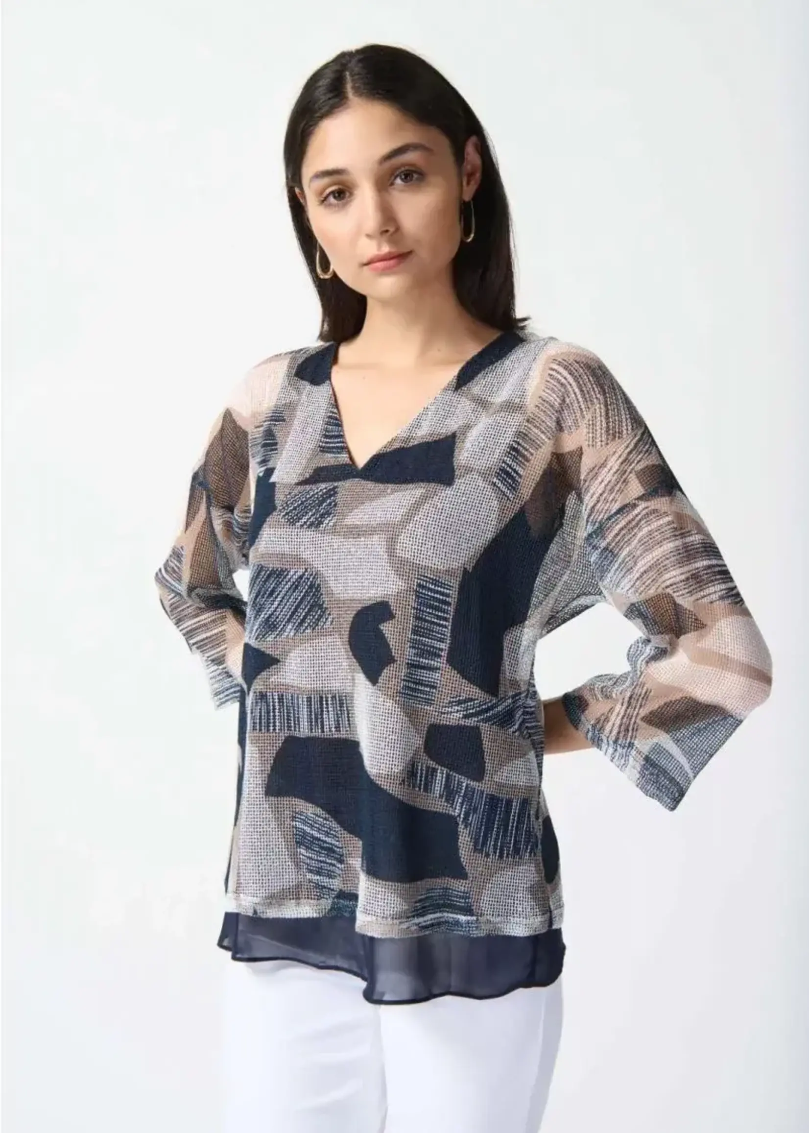 Joseph Ribkoff Mesh abstract layered top