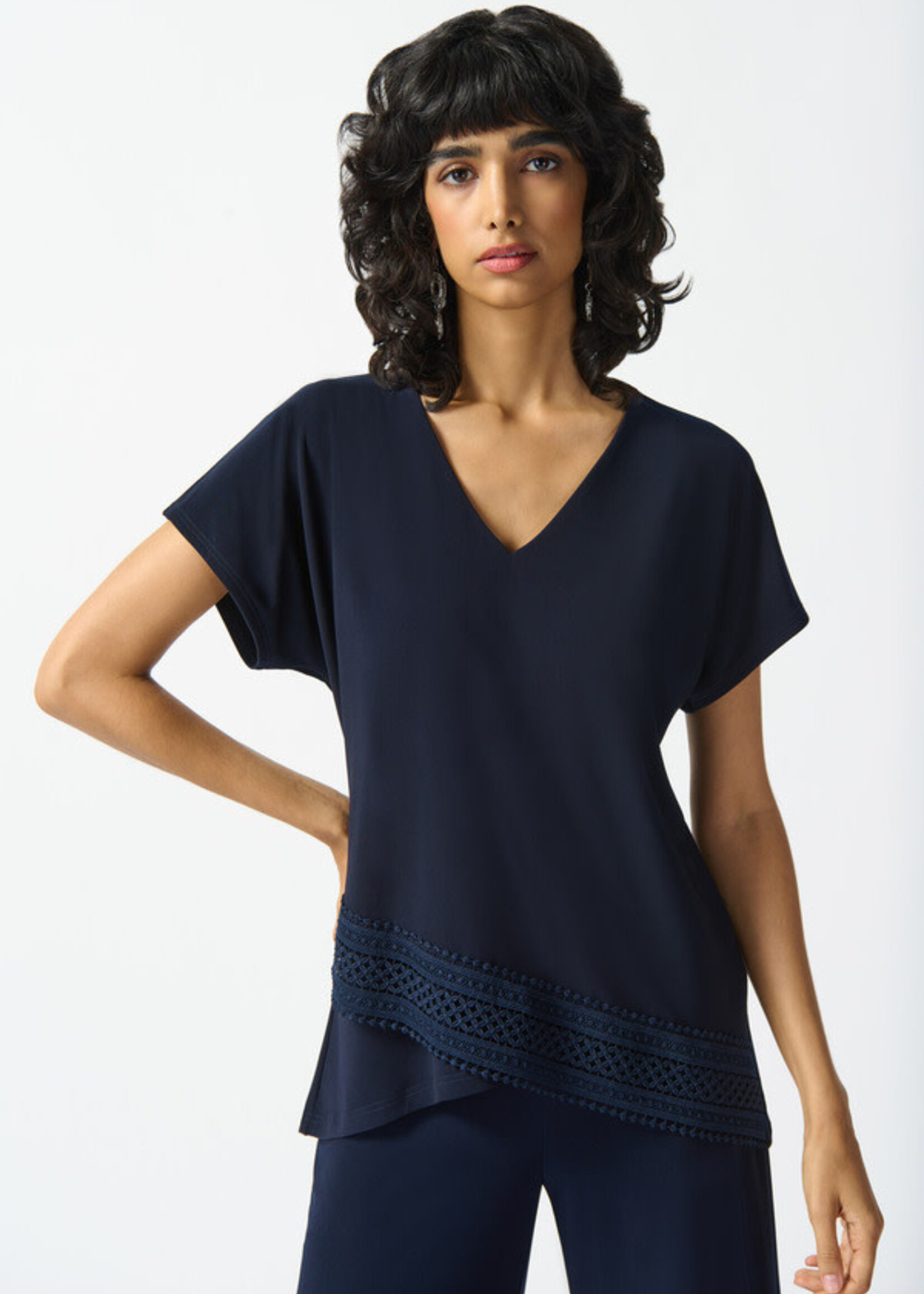 Joseph Ribkoff Lace hem V-neck top