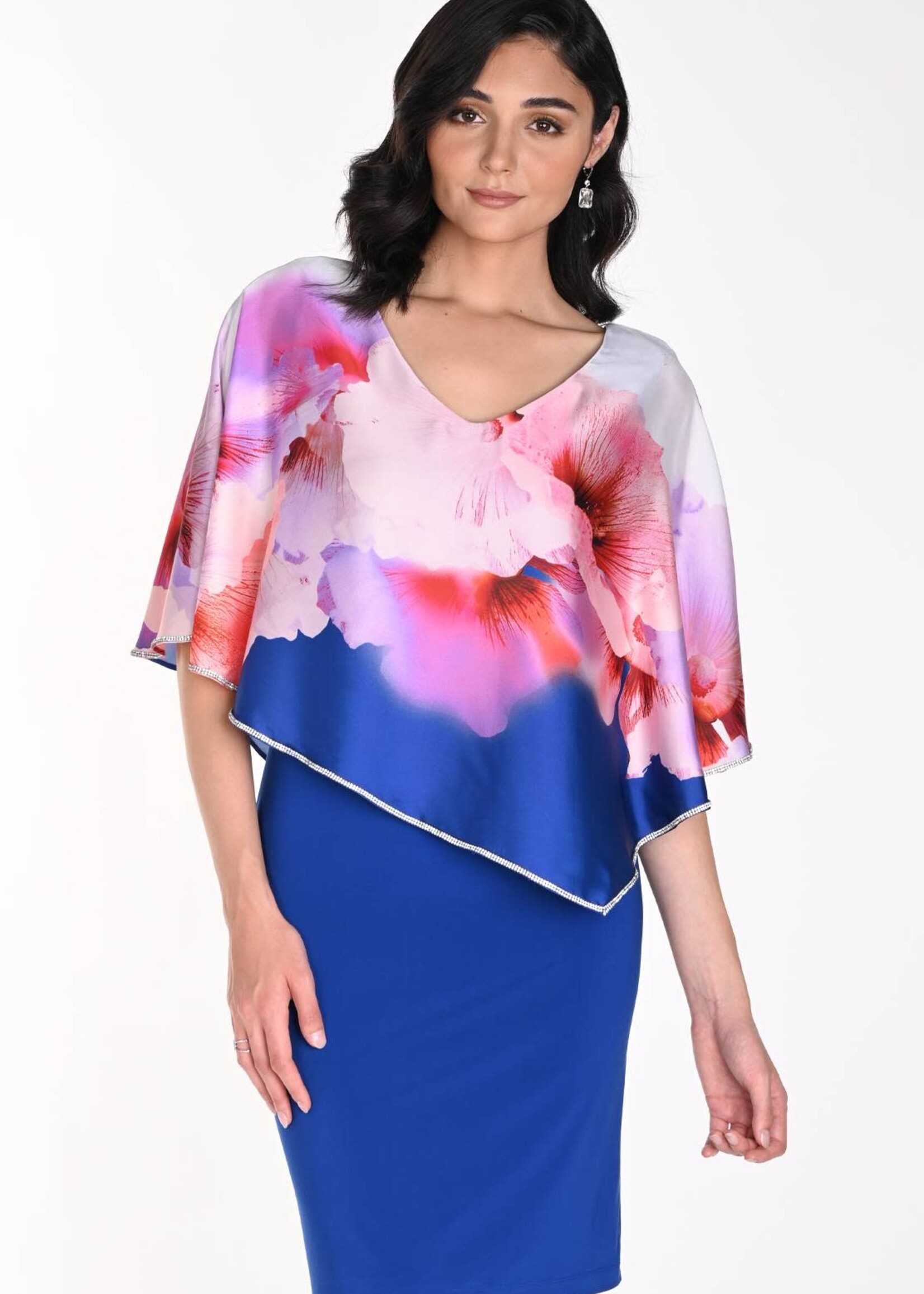 Frank Lyman Silky floral overlay w/ rhinestone dress