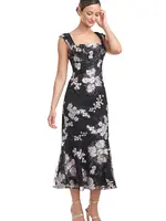 Square neck cap sleeve tea length dress