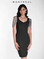 Frank Lyman Rhinestone sleeve scuba dress