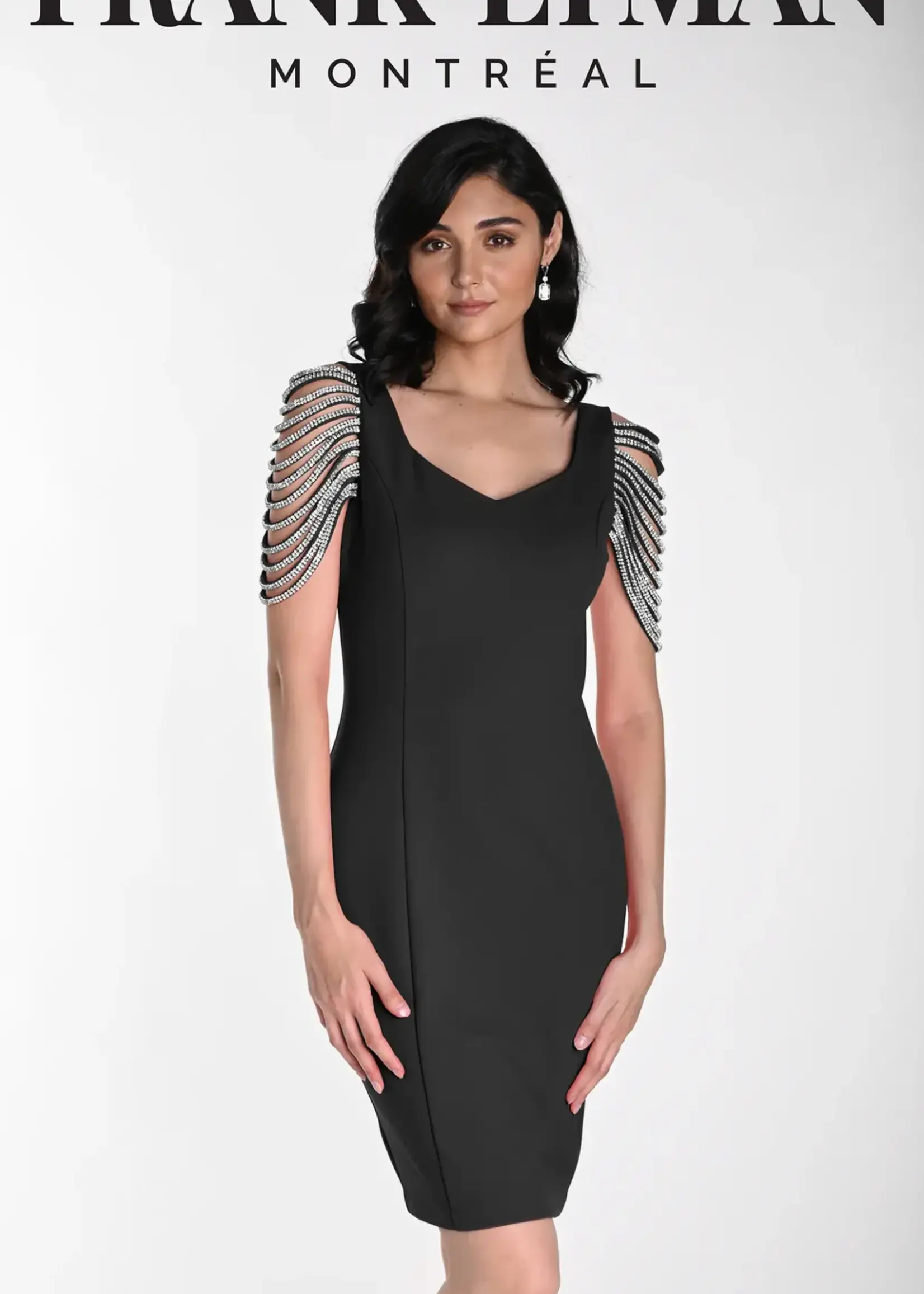 Frank Lyman Rhinestone sleeve scuba dress