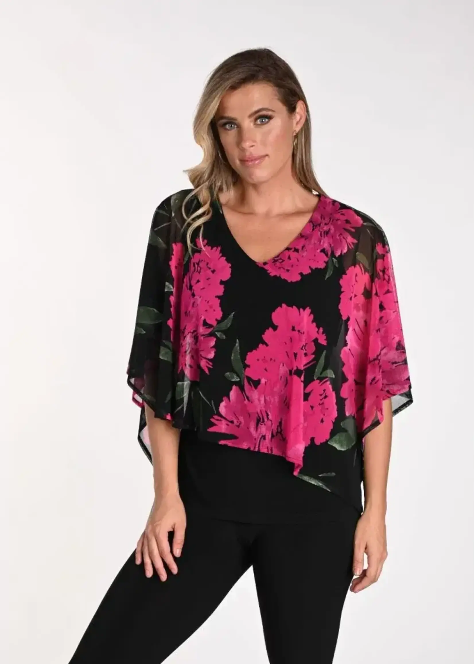 Frank Lyman Floral chiffon cape top