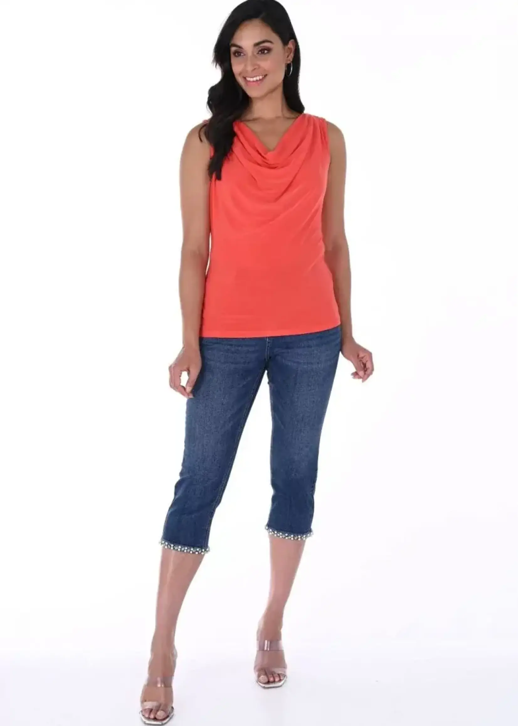 Frank Lyman Denim capri w/ bow back embellished trim