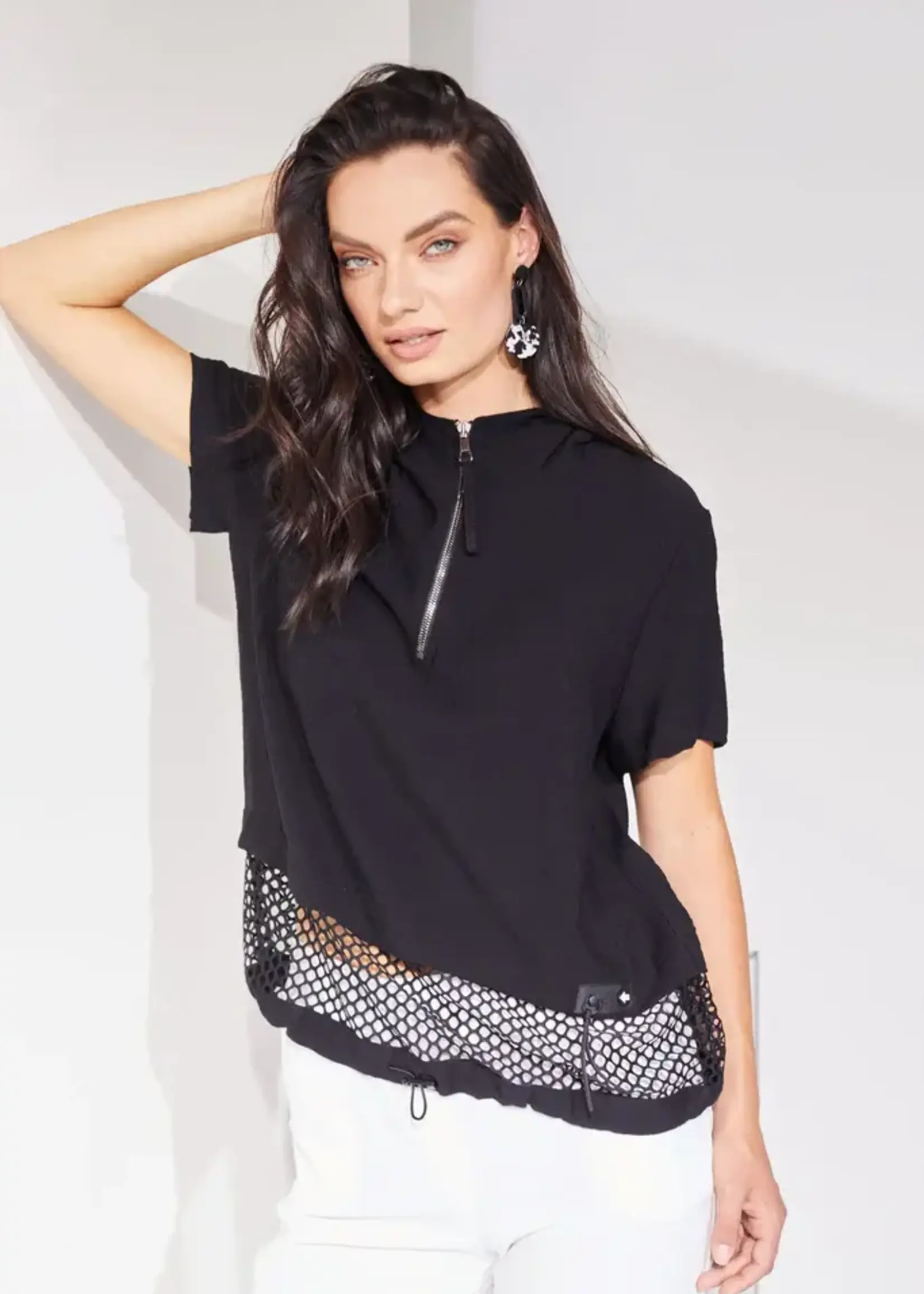 NAYA Hooded mesh panel hem top