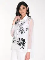Frank Lyman Sheer fold collar embellished blouse