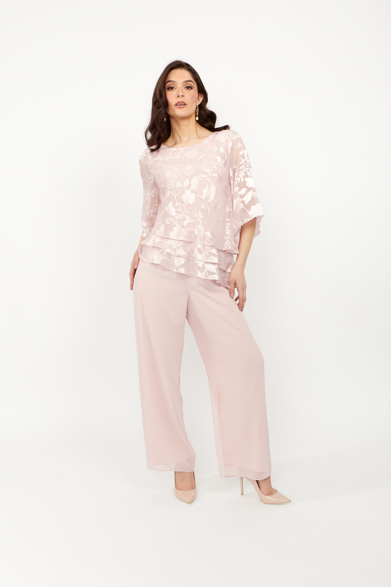Straight-Leg Pants with Chiffon Split Overlay main image 1
