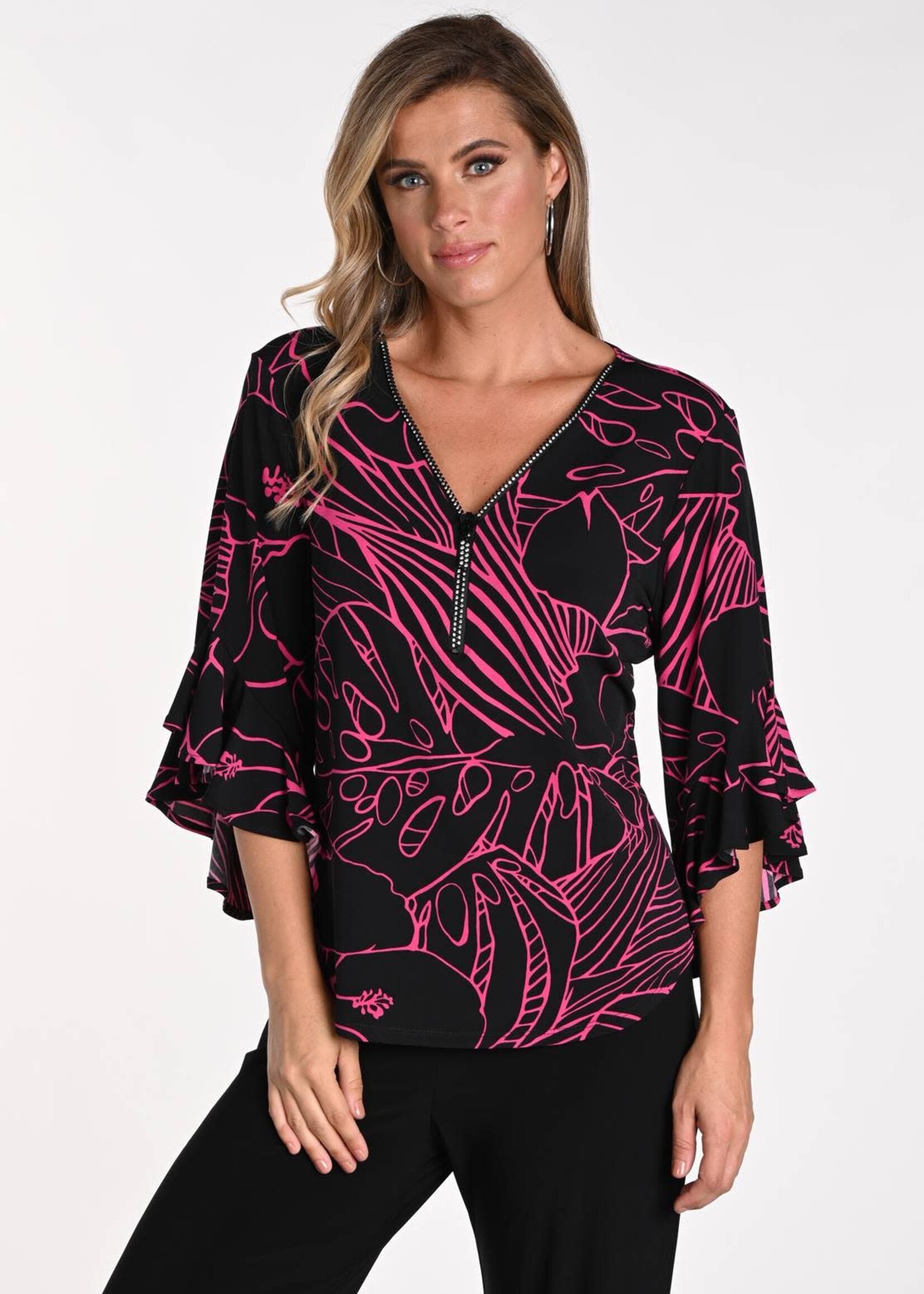 Frank Lyman Diamanté zip top w/ flutter sleeve