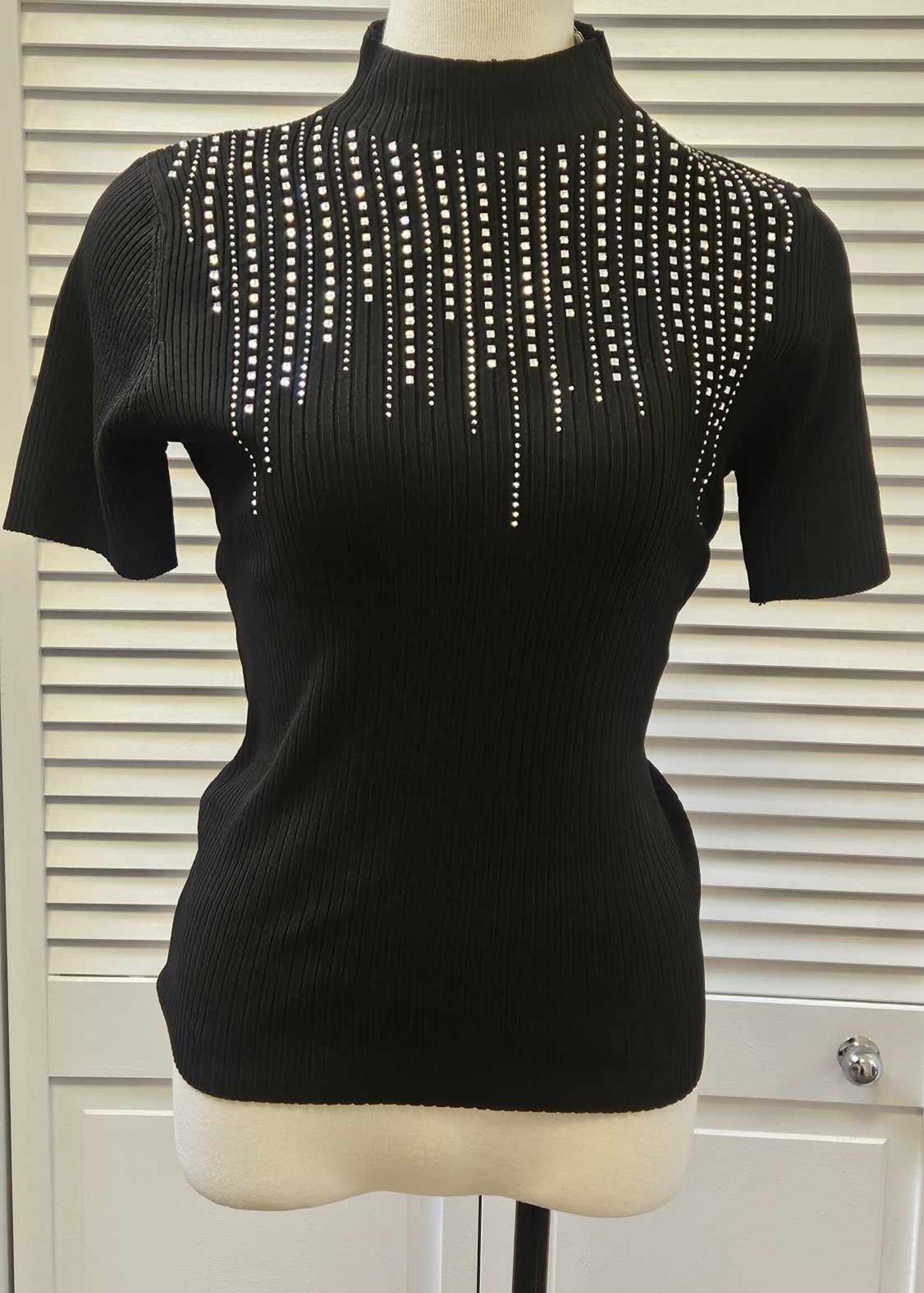 Frank Lyman Embellished short sleeve mock neck top