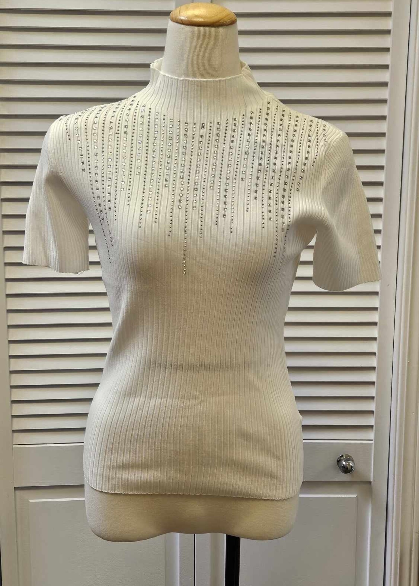 Frank Lyman Embellished short sleeve mock neck top