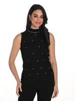 Frank Lyman Mock neck sleeveless crystal stone detail tank