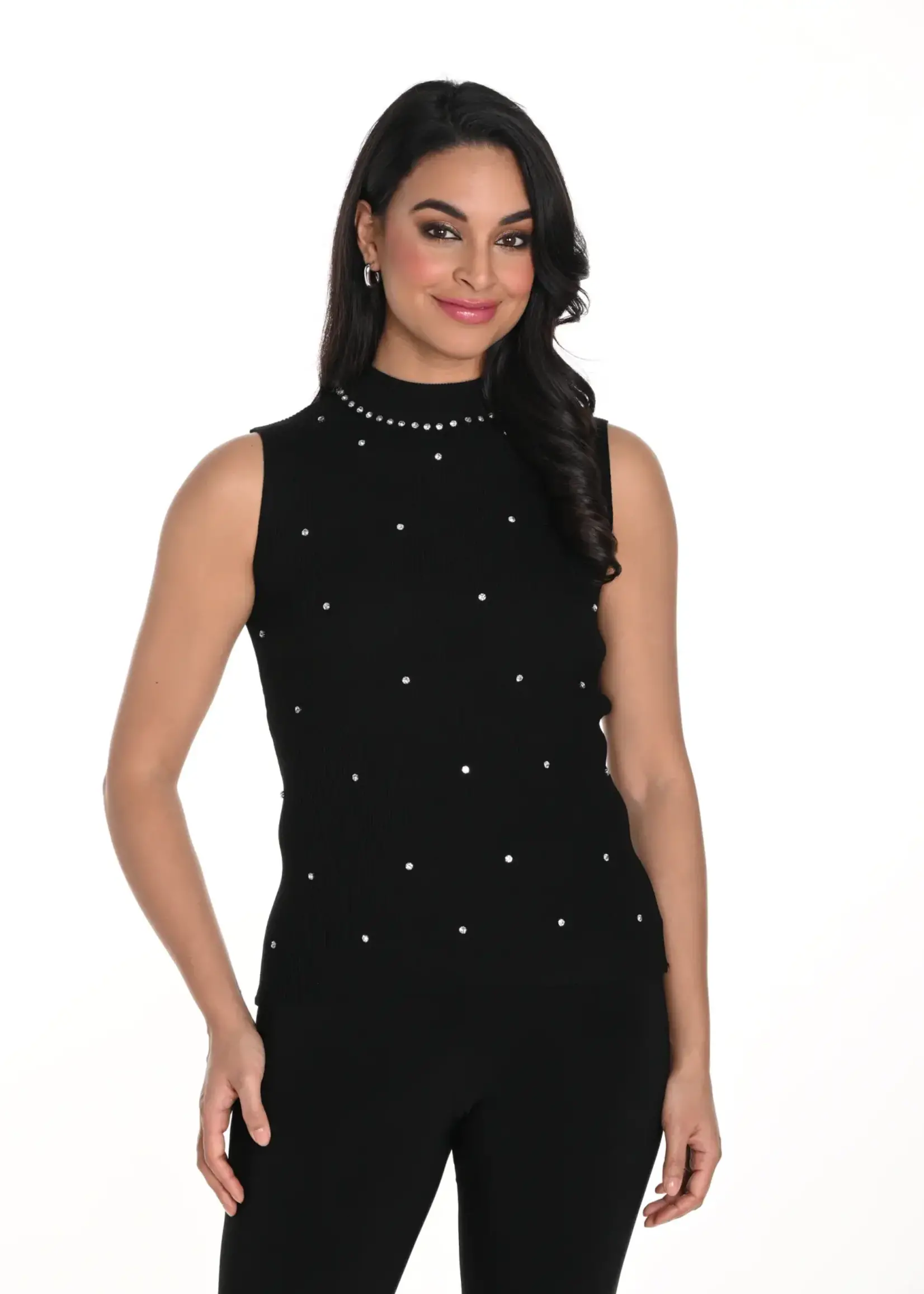 Frank Lyman Mock neck sleeveless crystal stone detail tank