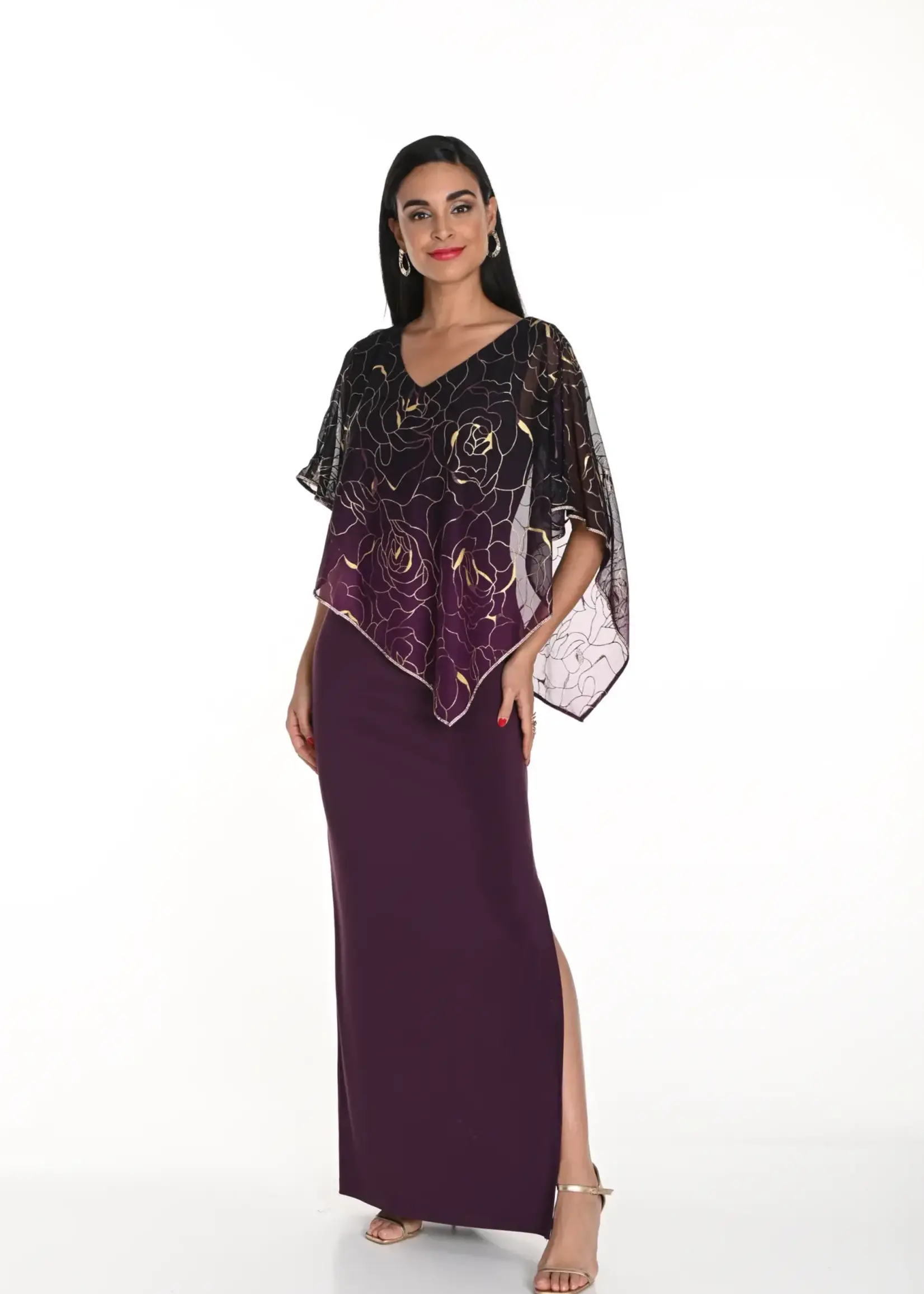 Frank Lyman Maxi overlay dress w/ embellished trim