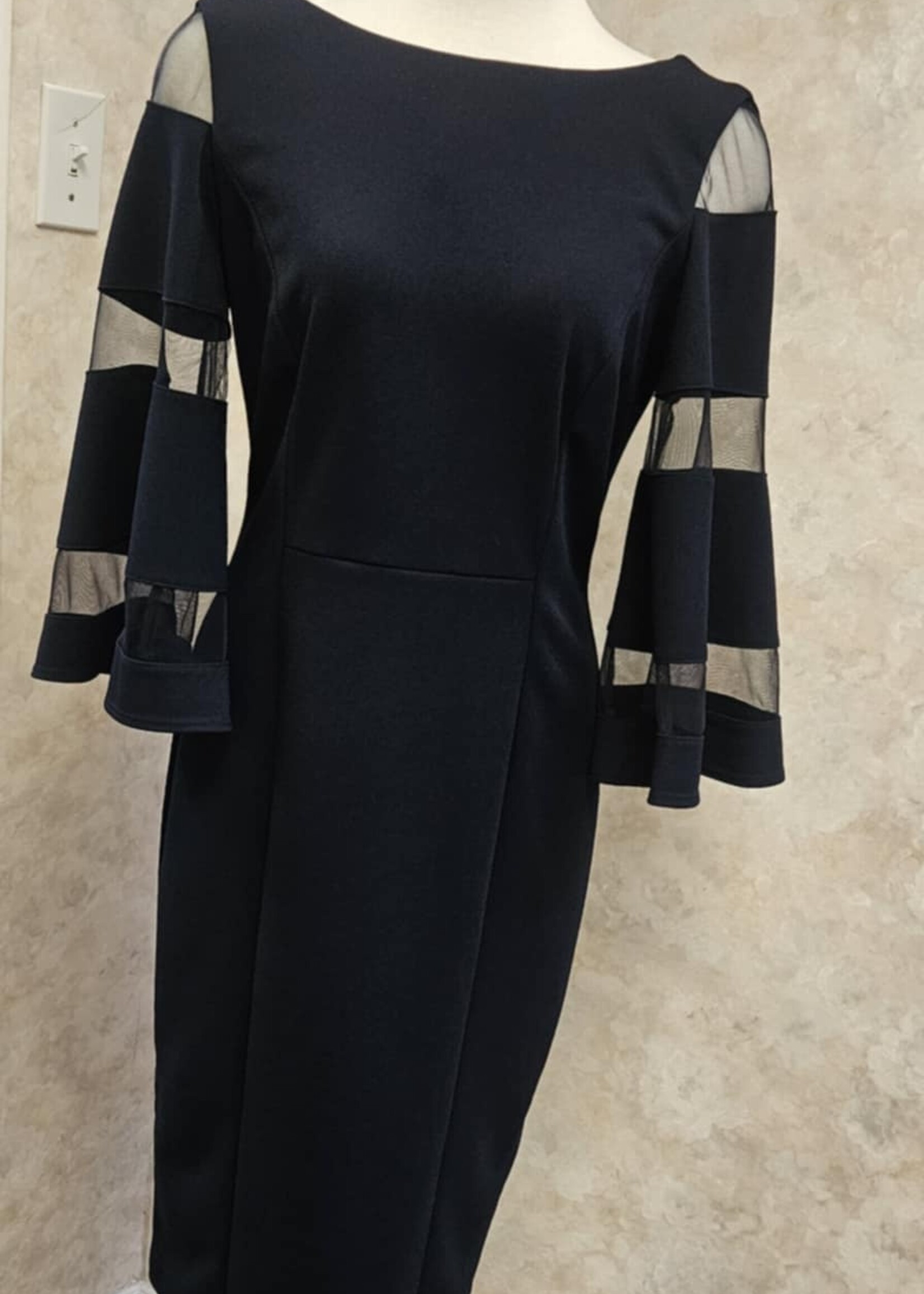 Joseph Ribkoff Mesh strip sleeve midi dress