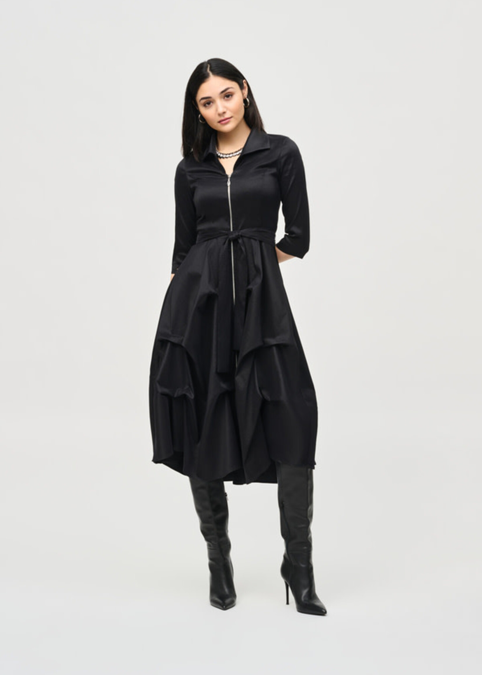 Joseph Ribkoff Ruffle cut- away neck midi