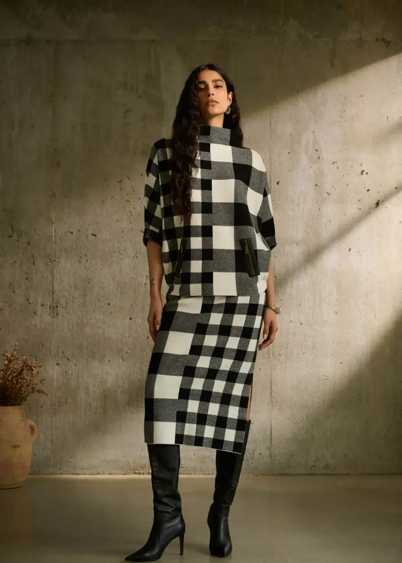 Joseph Ribkoff Checked funnel neck sweater