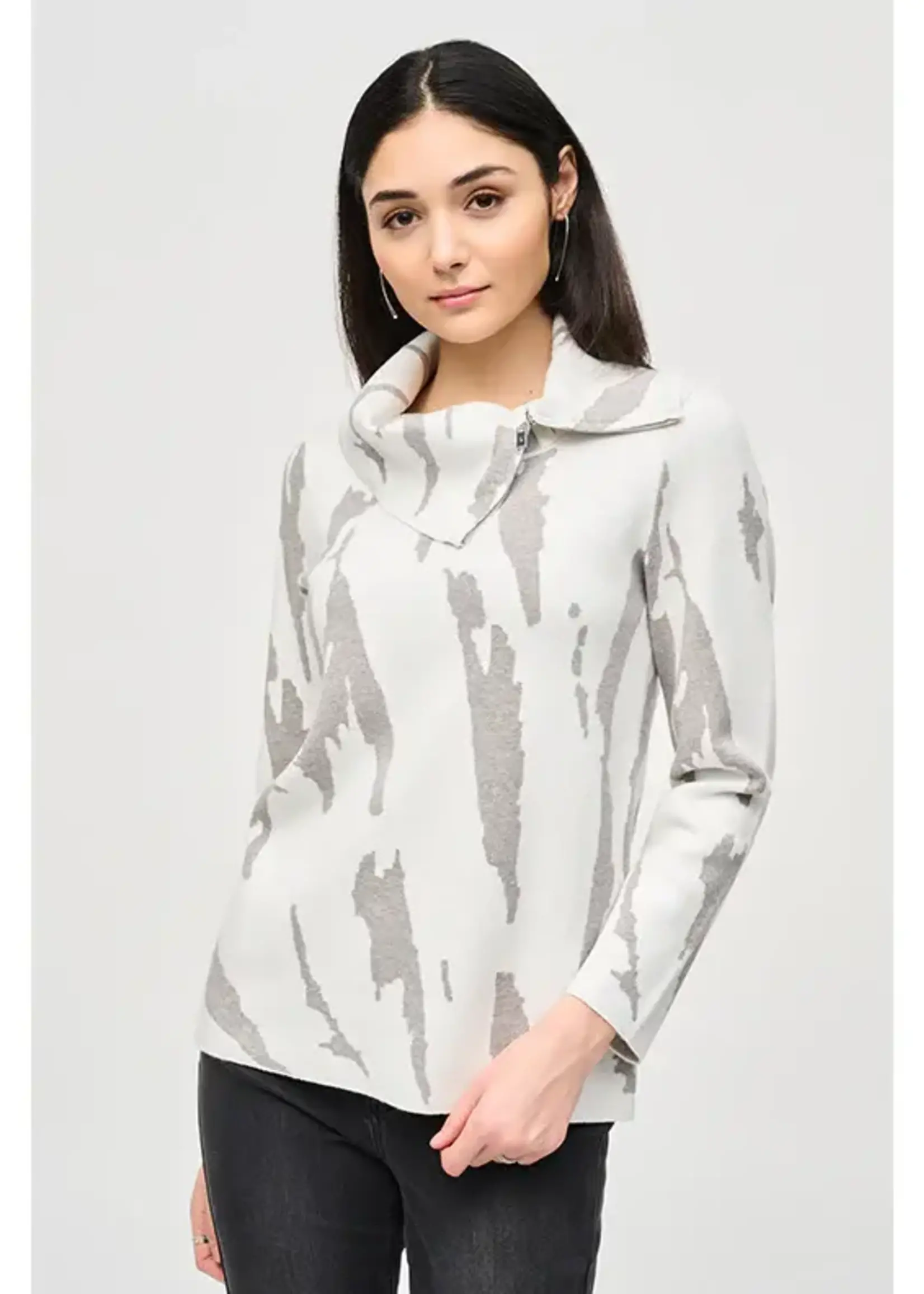 Joseph Ribkoff Patterned zip cowl neck