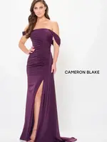 Cameron Blake Draped sleeve ruched bodice gown