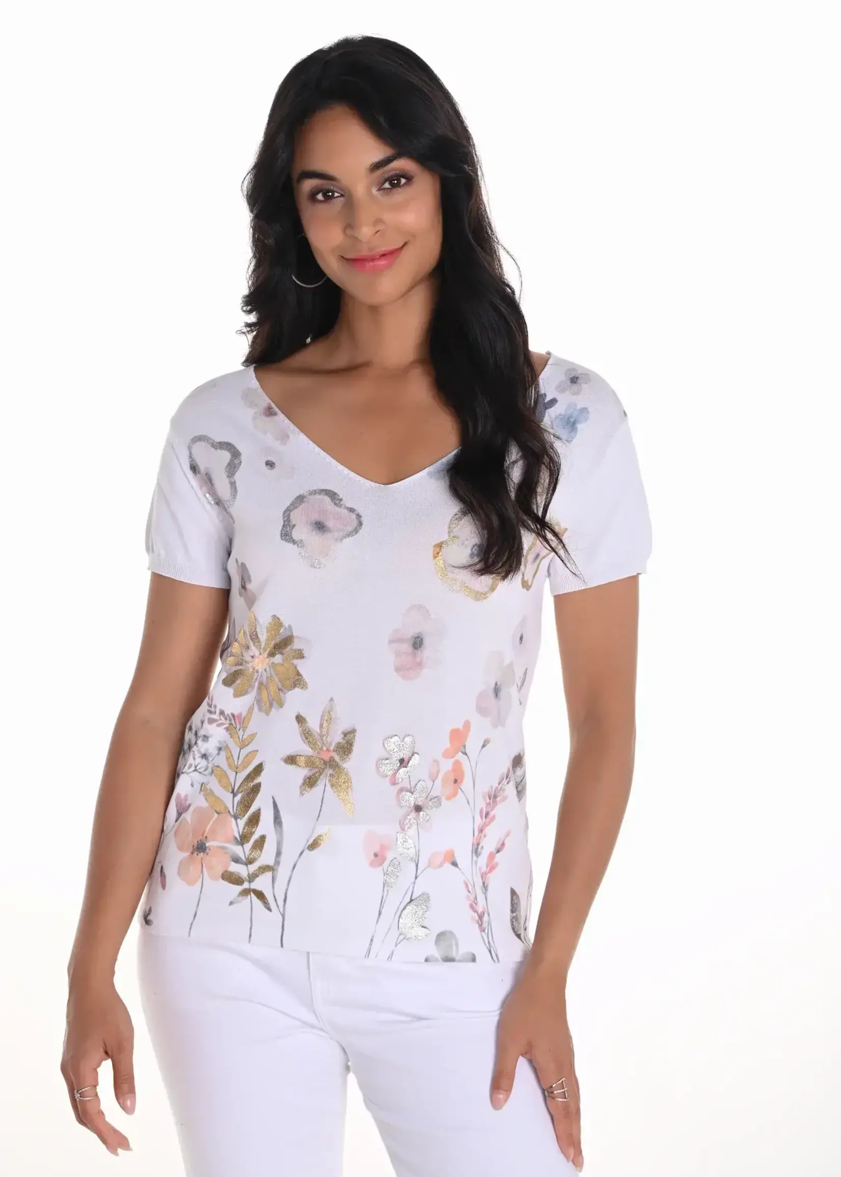 Frank Lyman Foil Floral Print Top
