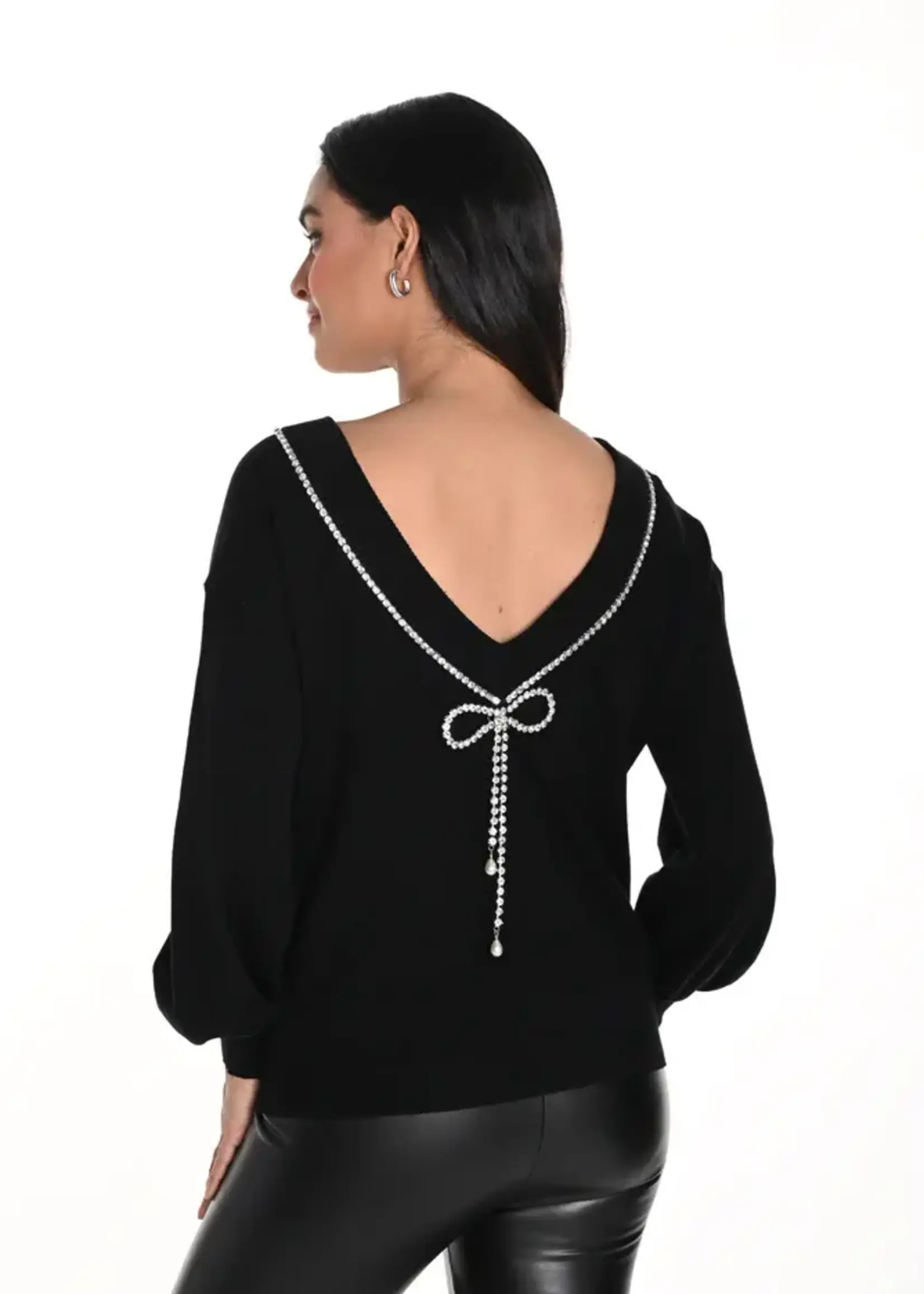 Frank Lyman Rhinestone trim scoop back top