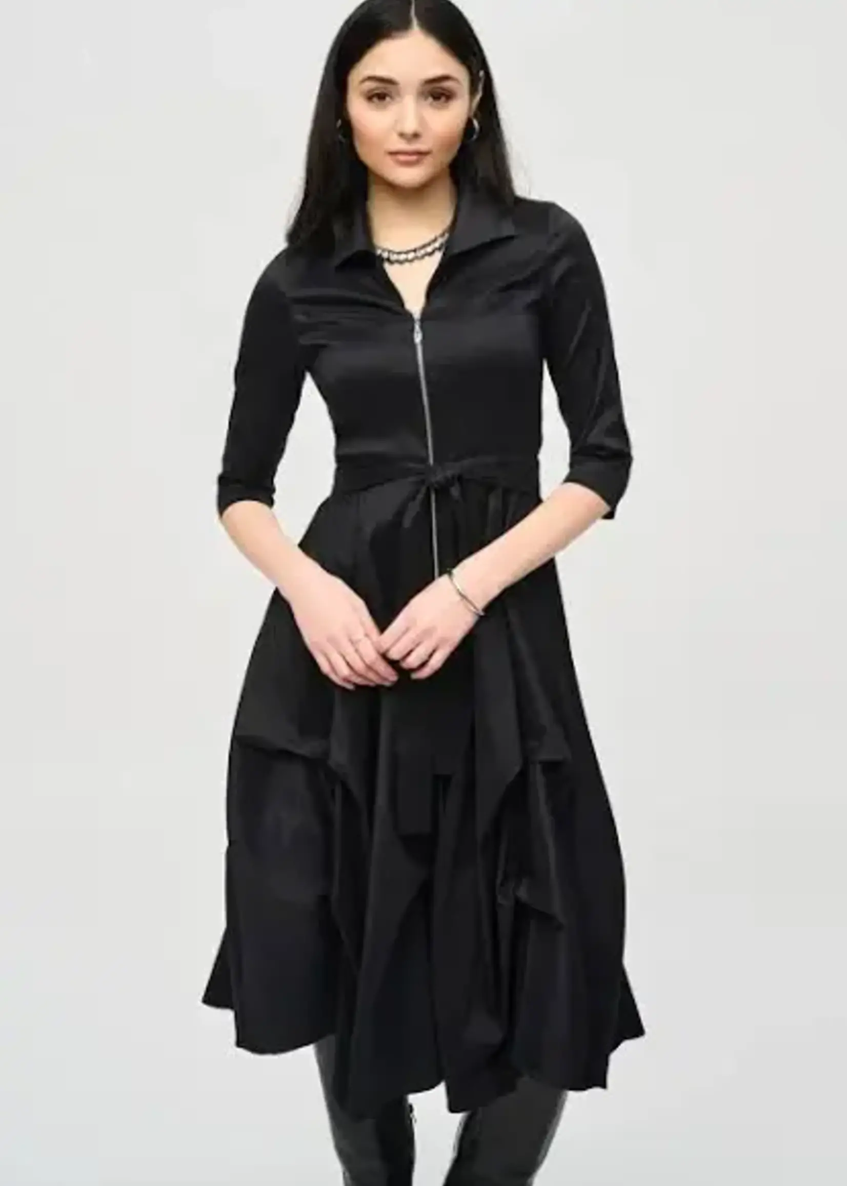 Joseph Ribkoff Ruffle cut- away neck midi