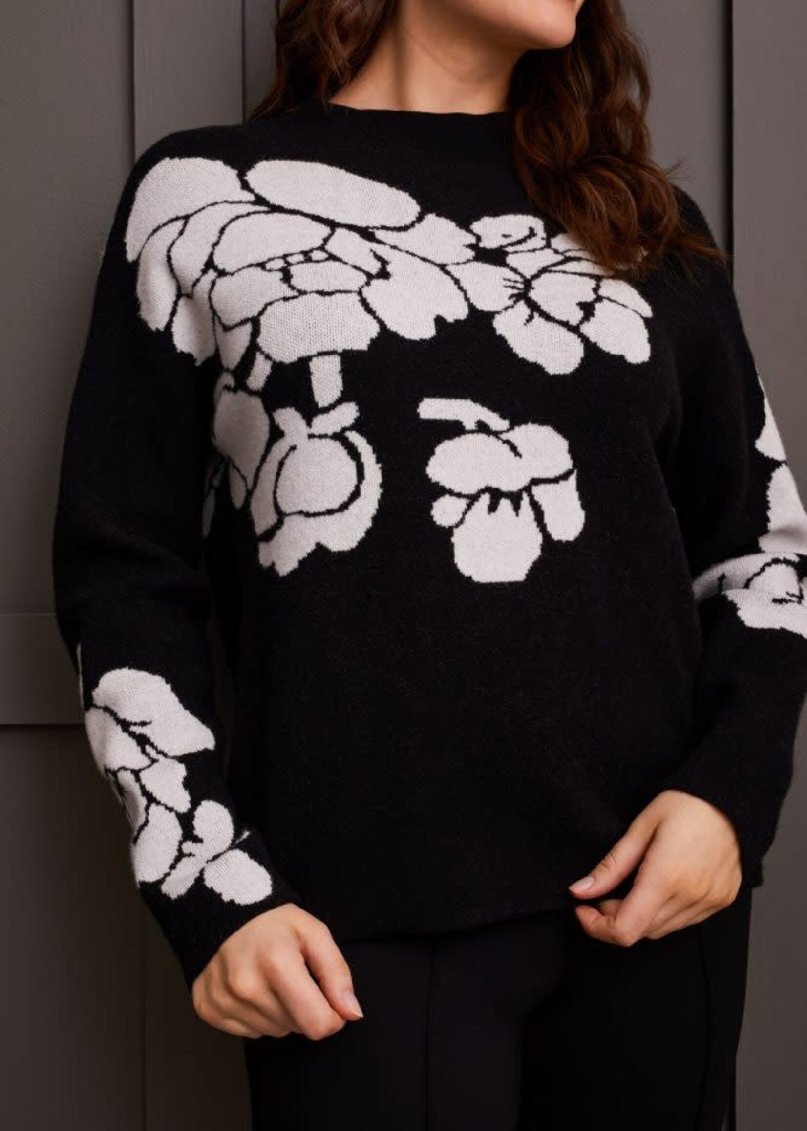 Tribal Floral print funnel neck sweater