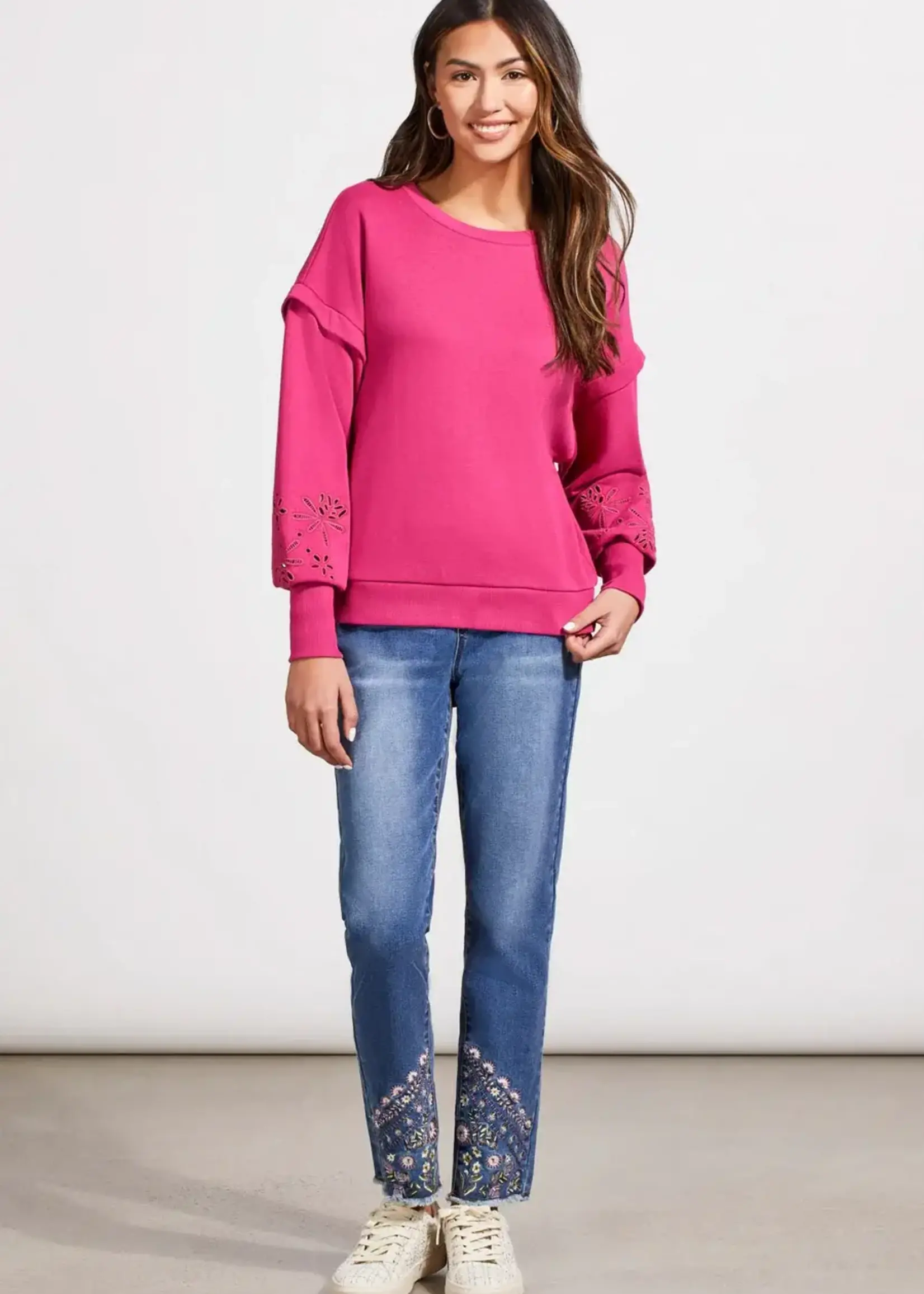 Tribal Eyelet detail sleeve soft sweater