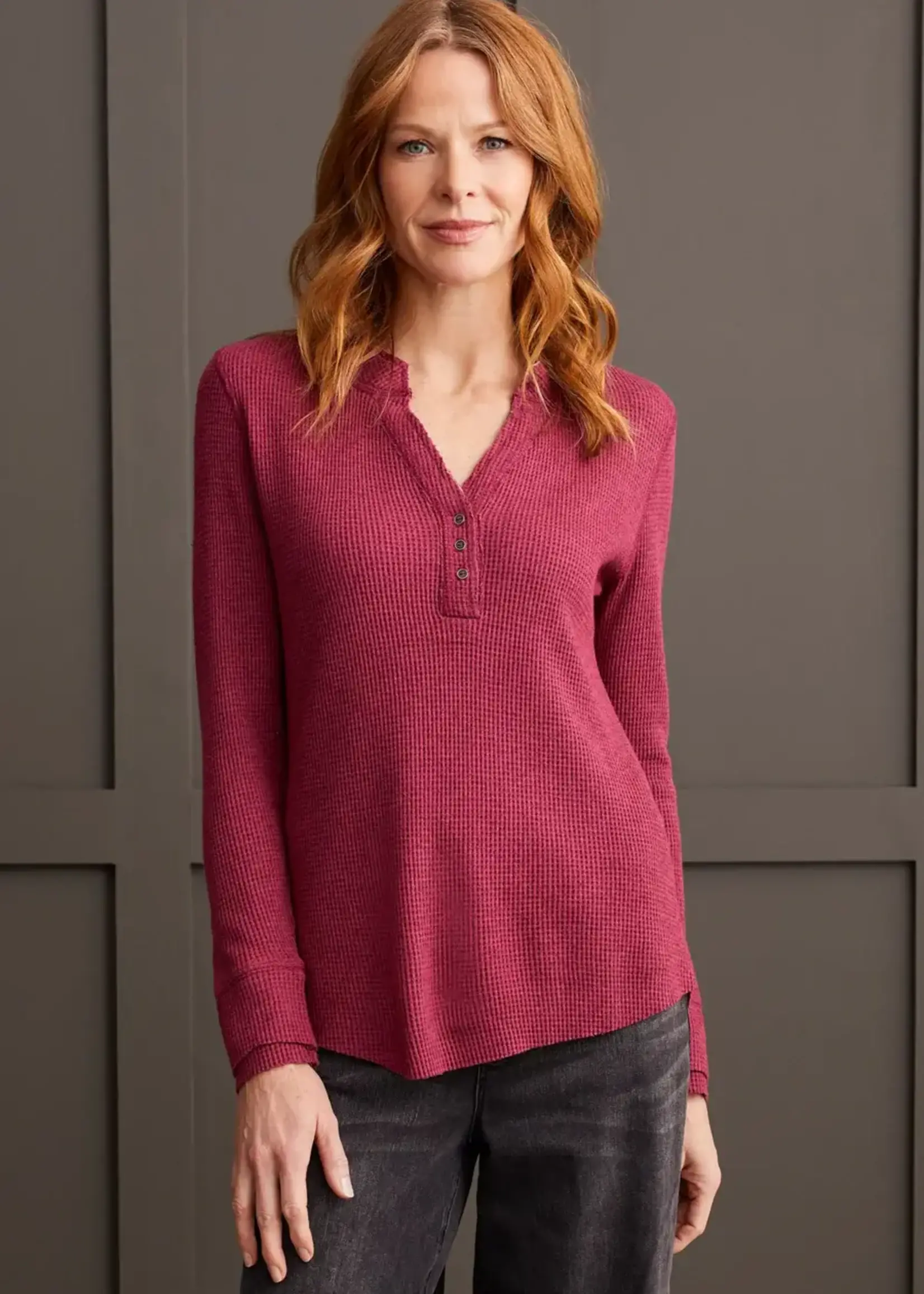 Tribal Waffle knit henley top
