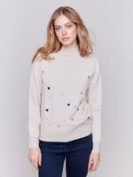 Charlie B Embroidered heart mock neck