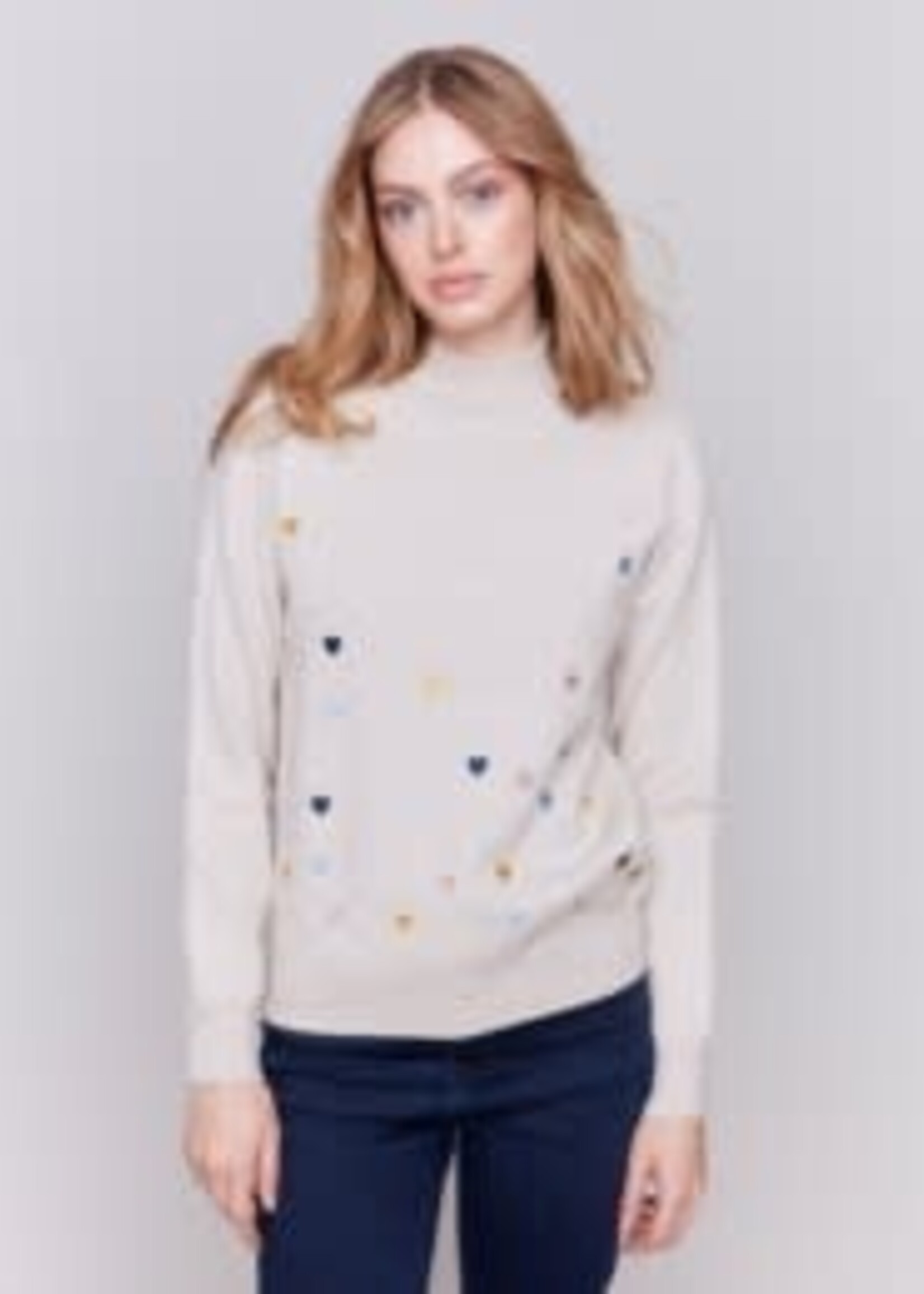 Charlie B Embroidered heart mock neck