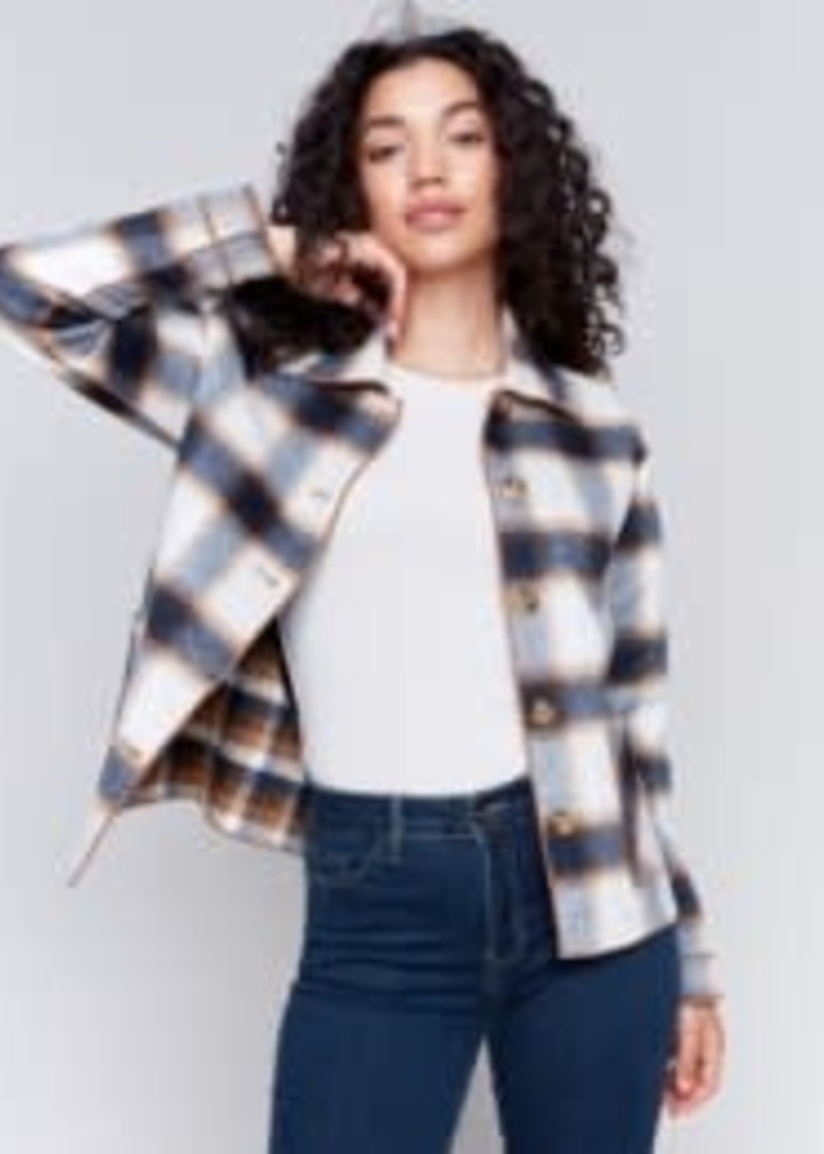 Charlie B Reversible patch pocket plaid jkt