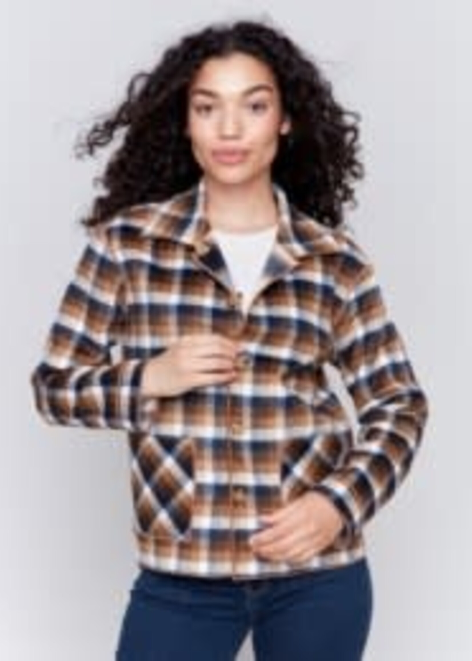 Charlie B Reversible patch pocket plaid jkt