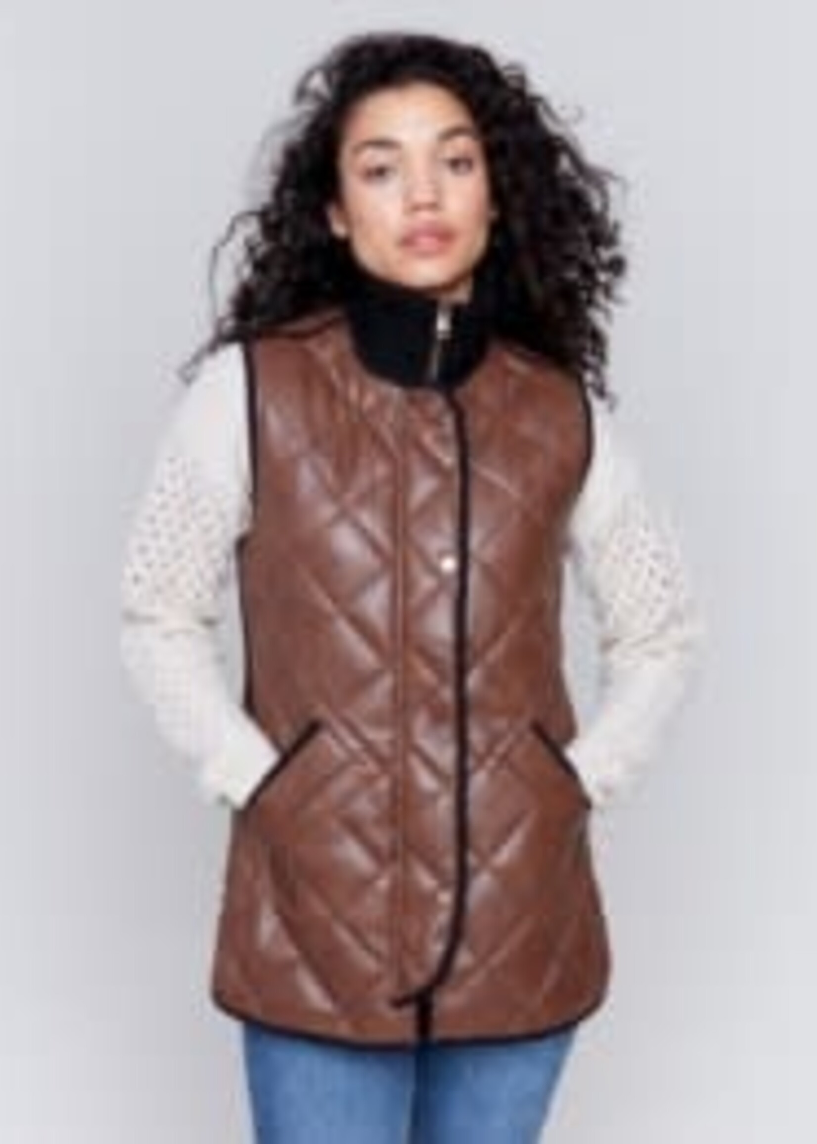 Charlie B Quilted faux leather vest
