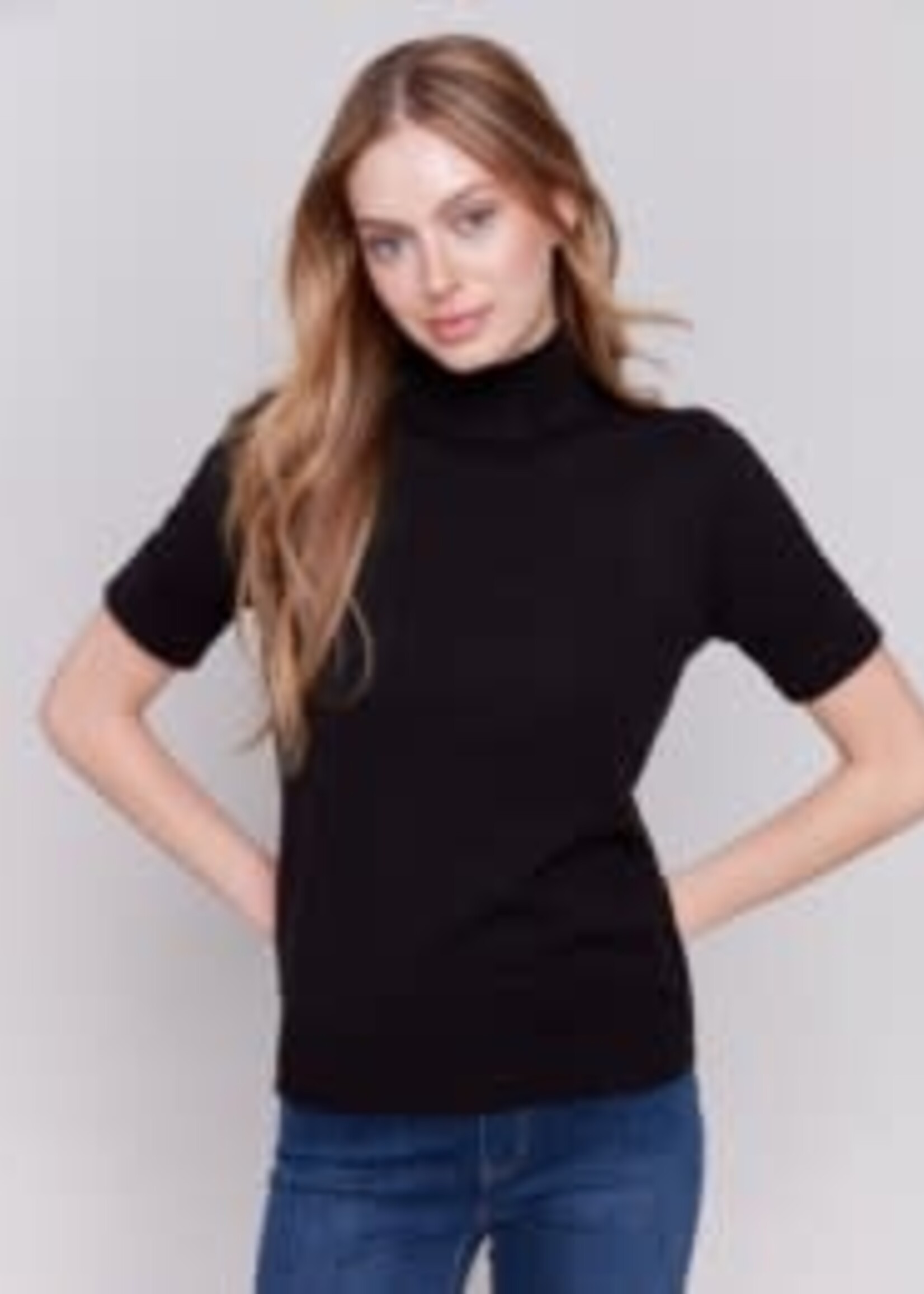 Charlie B Short sleeve mock neck top