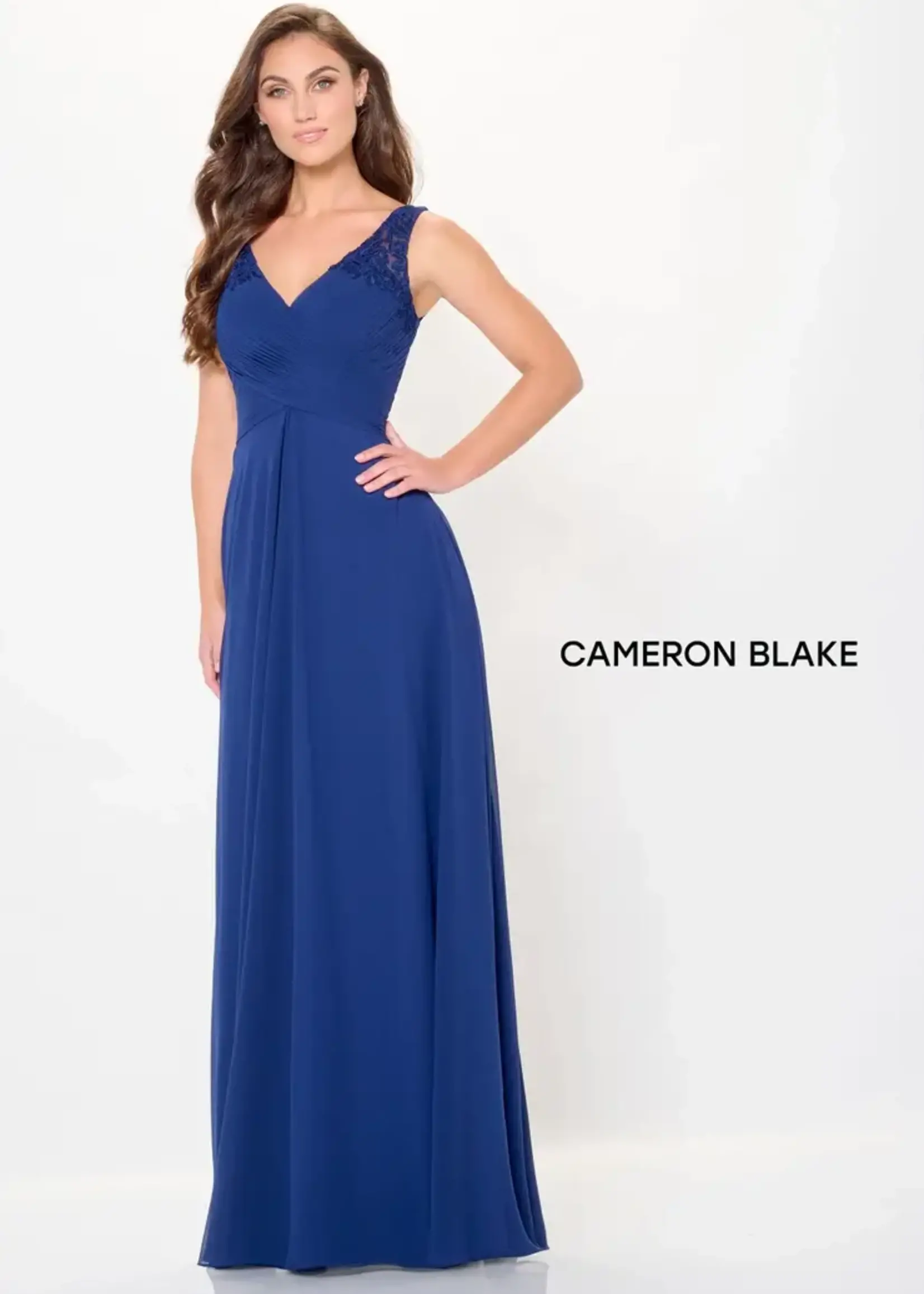 Cameron Blake Pleated bodice chiffon gown
