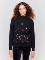 Charlie B Floral embroidered mock neck