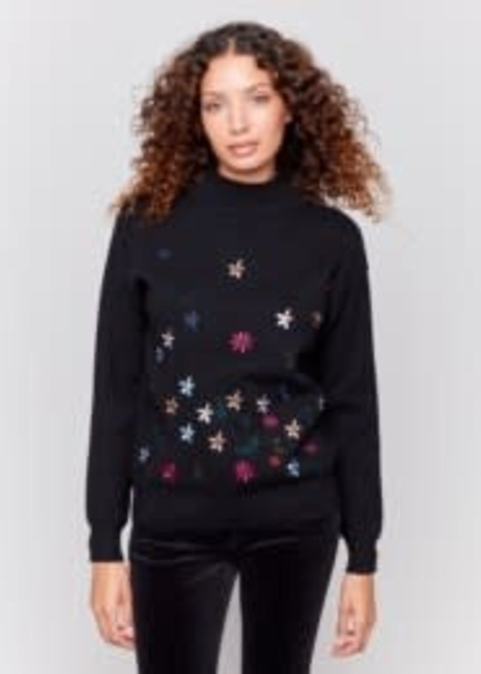 Charlie B Floral embroidered mock neck