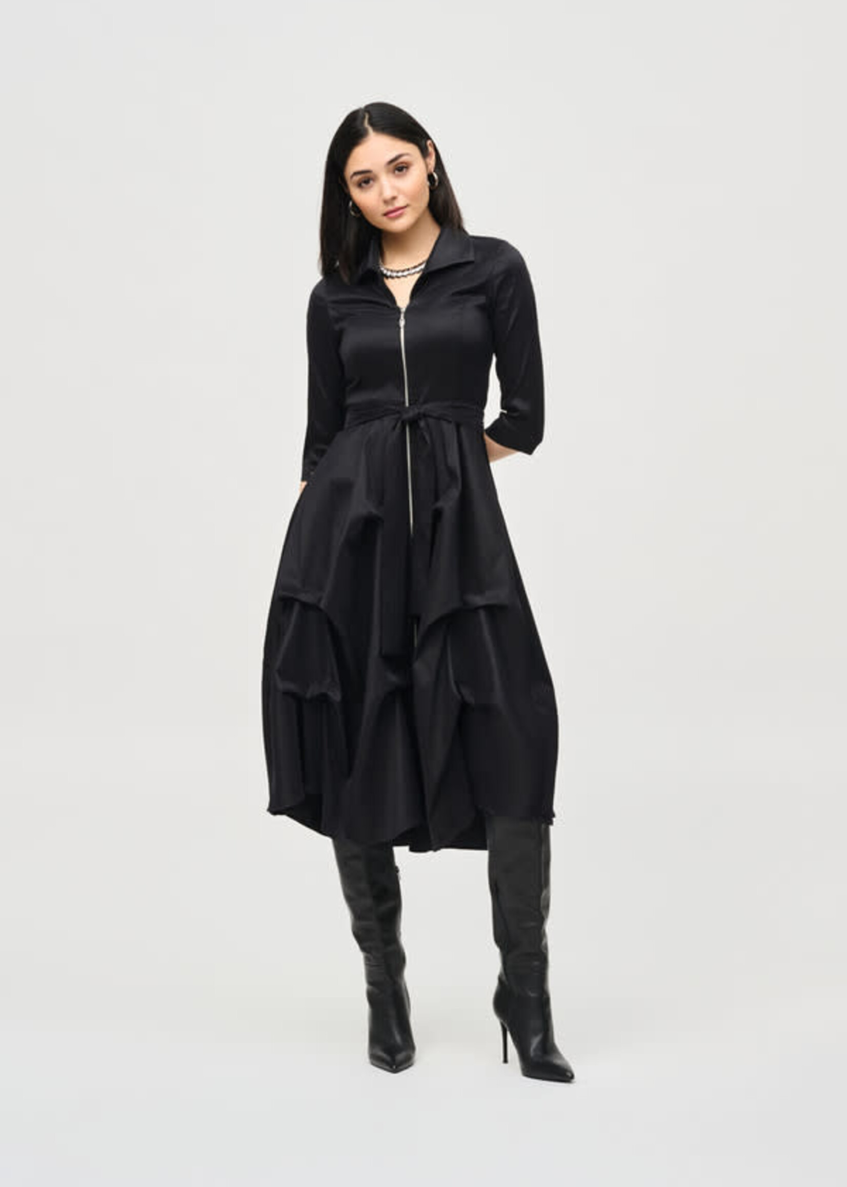 Joseph Ribkoff Ruffle cut- away neck midi