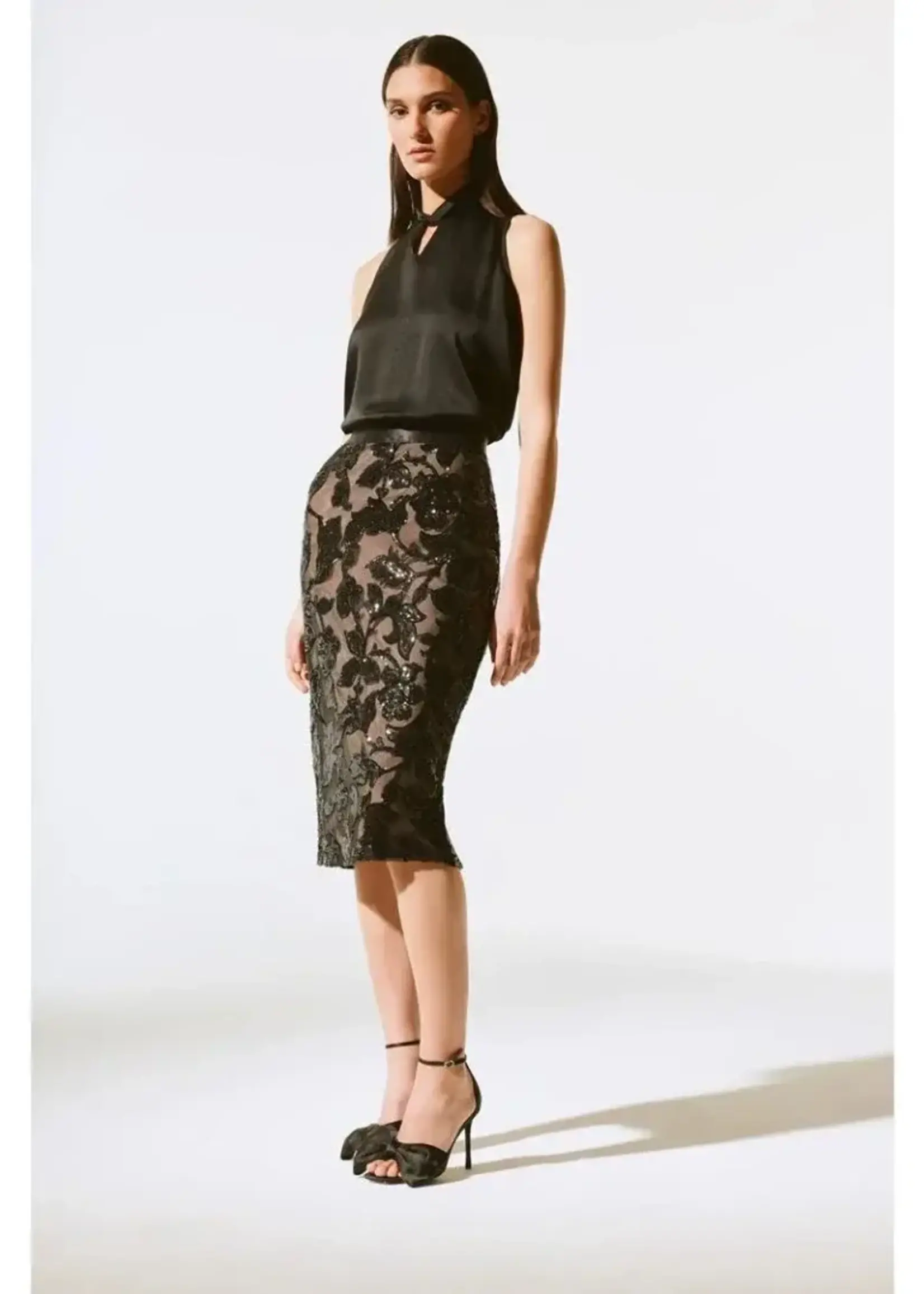 Joseph Ribkoff Sequin embroidered midi skirt
