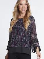 Multiples Flounce sleeve scoop neck top