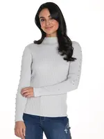 Frank Lyman Mock neck sweater w/ stud sleeve detail
