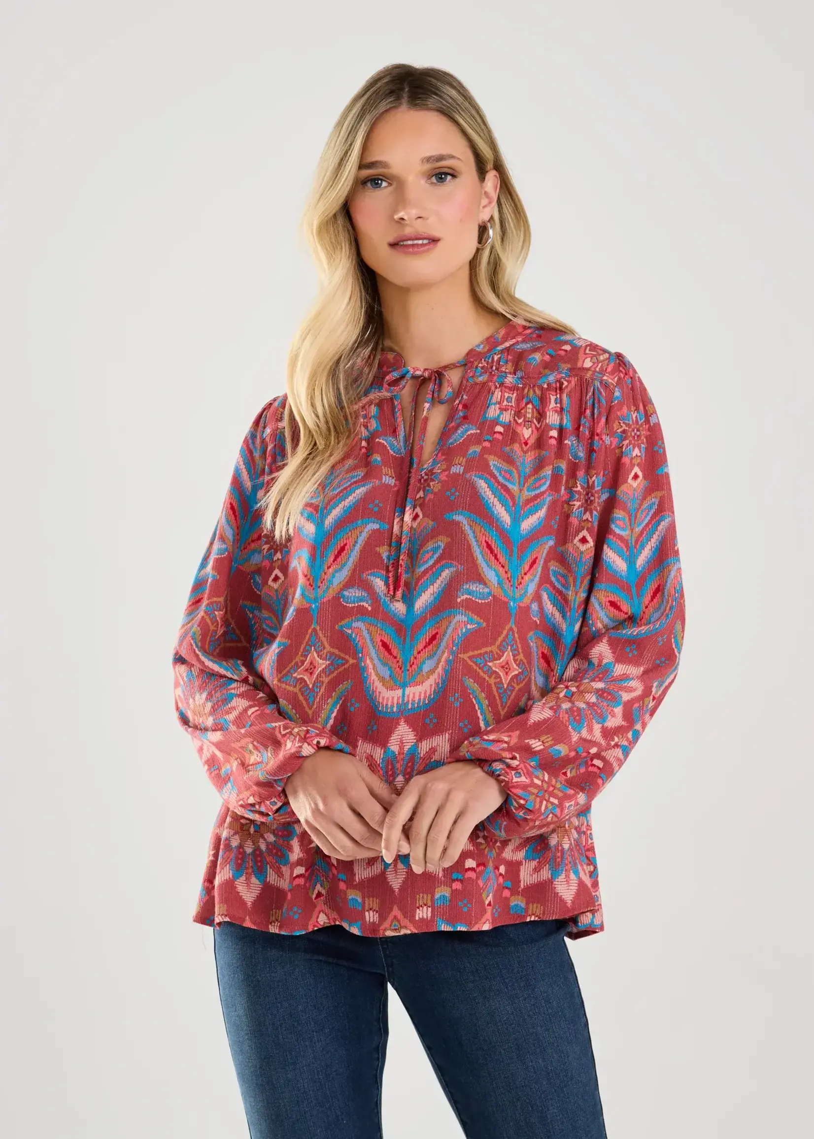 French Dressing Jeans Lurex tie- up blouse
